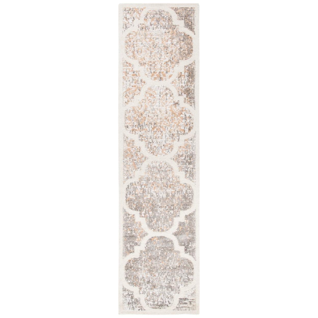 Ivory and Gold Handmade Wool and Viscose Runner Rug