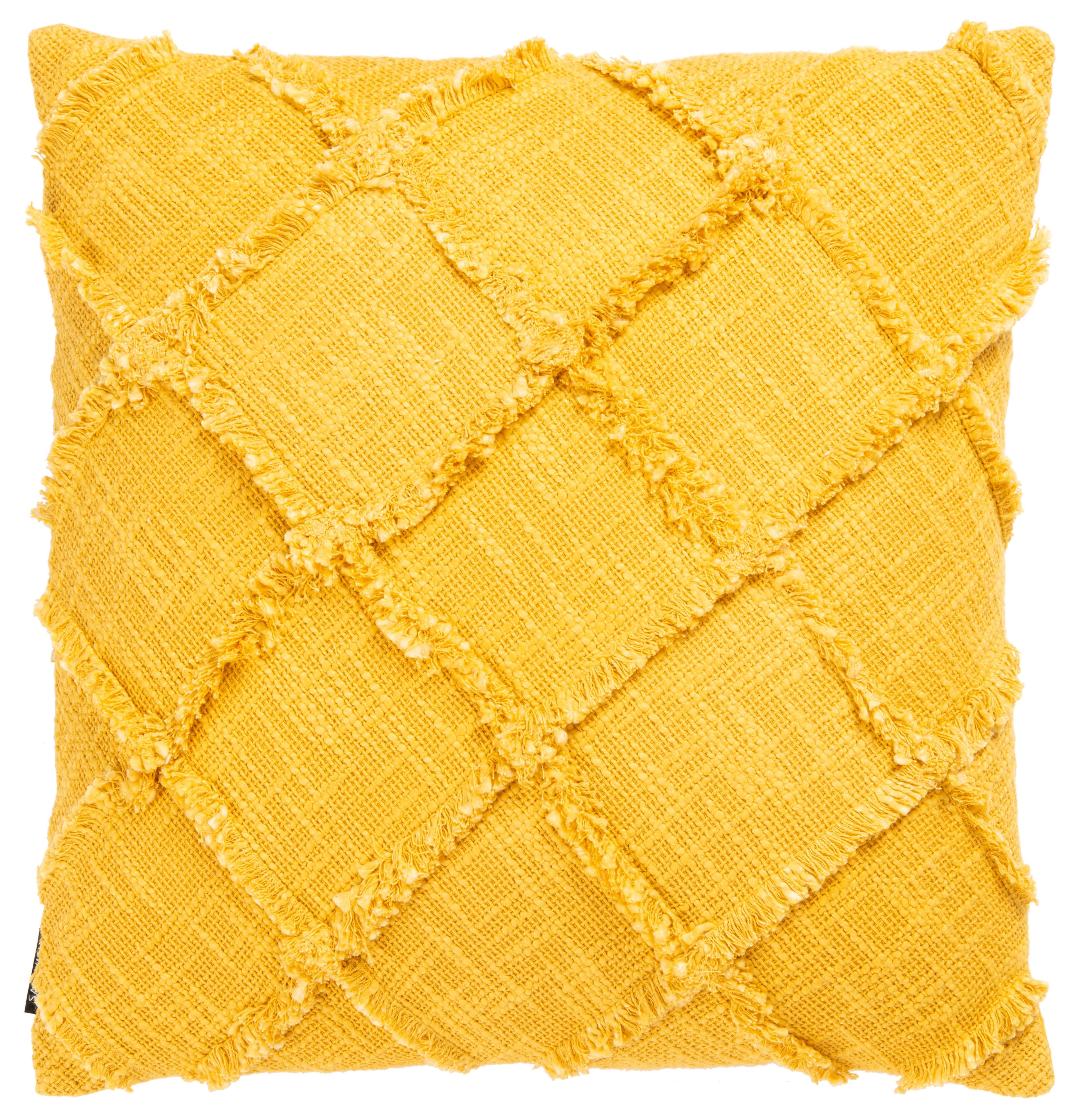 Ashlin Yellow Cotton Fringed 18" Square Pillow