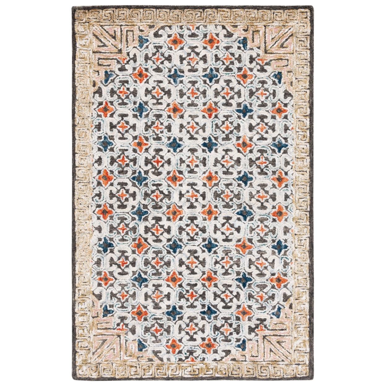 Handmade Blue & Taupe Geometric Wool-Viscose Blend Area Rug - 5' x 8'