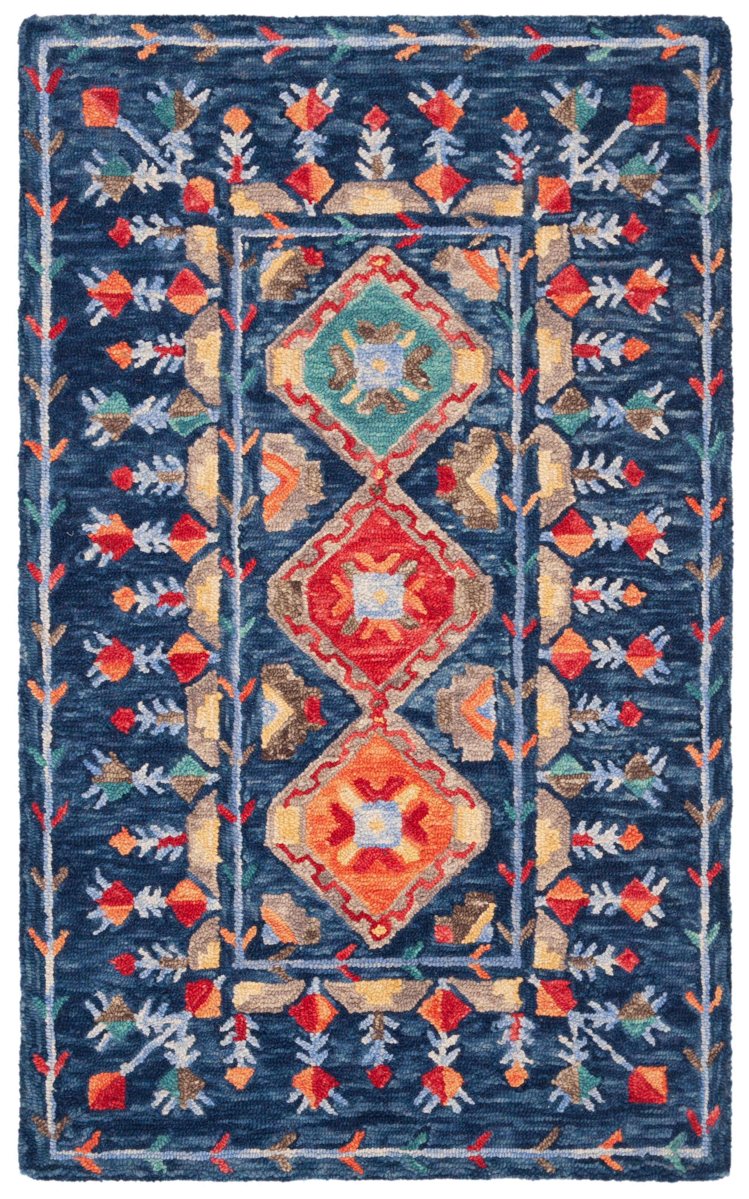 Aspen Navy and Orange Hand Tufted Wool Area Rug 2' x 3'