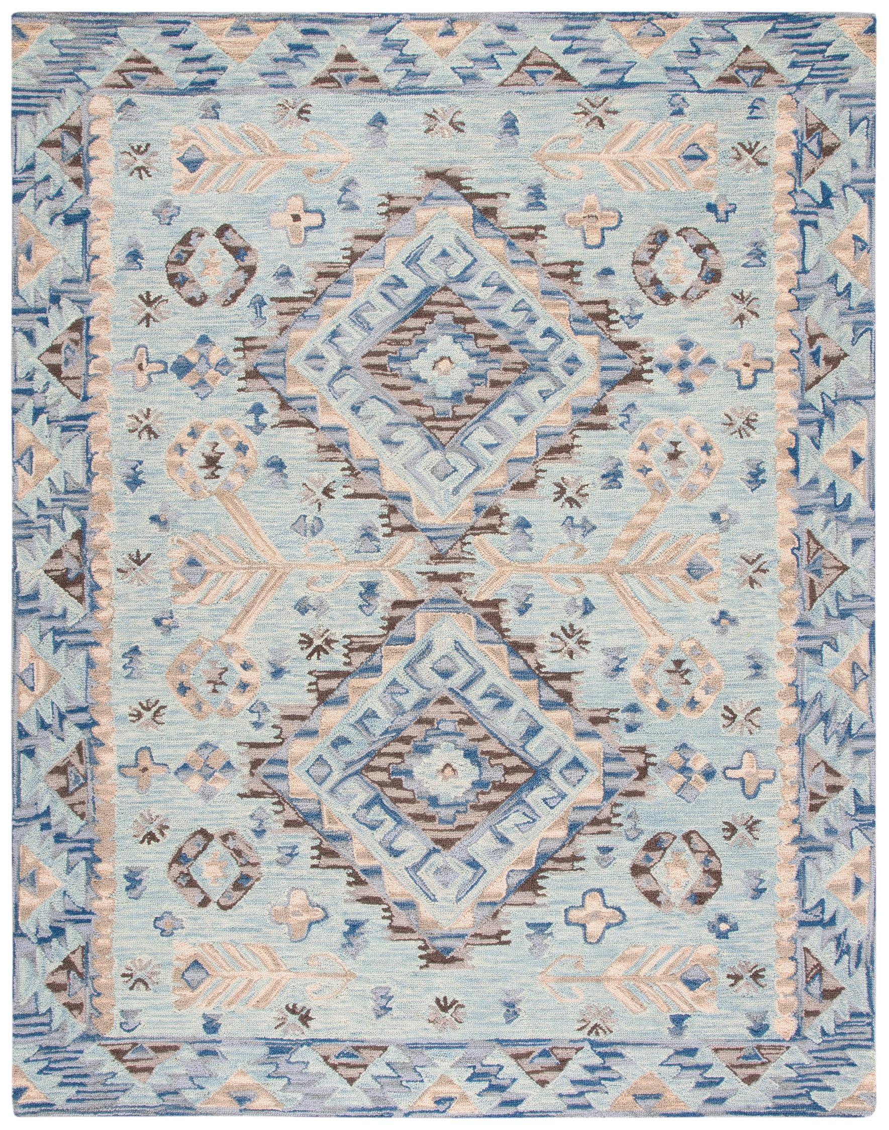 Handmade Tufted Square Wool Area Rug in Blue, 62" x 20"