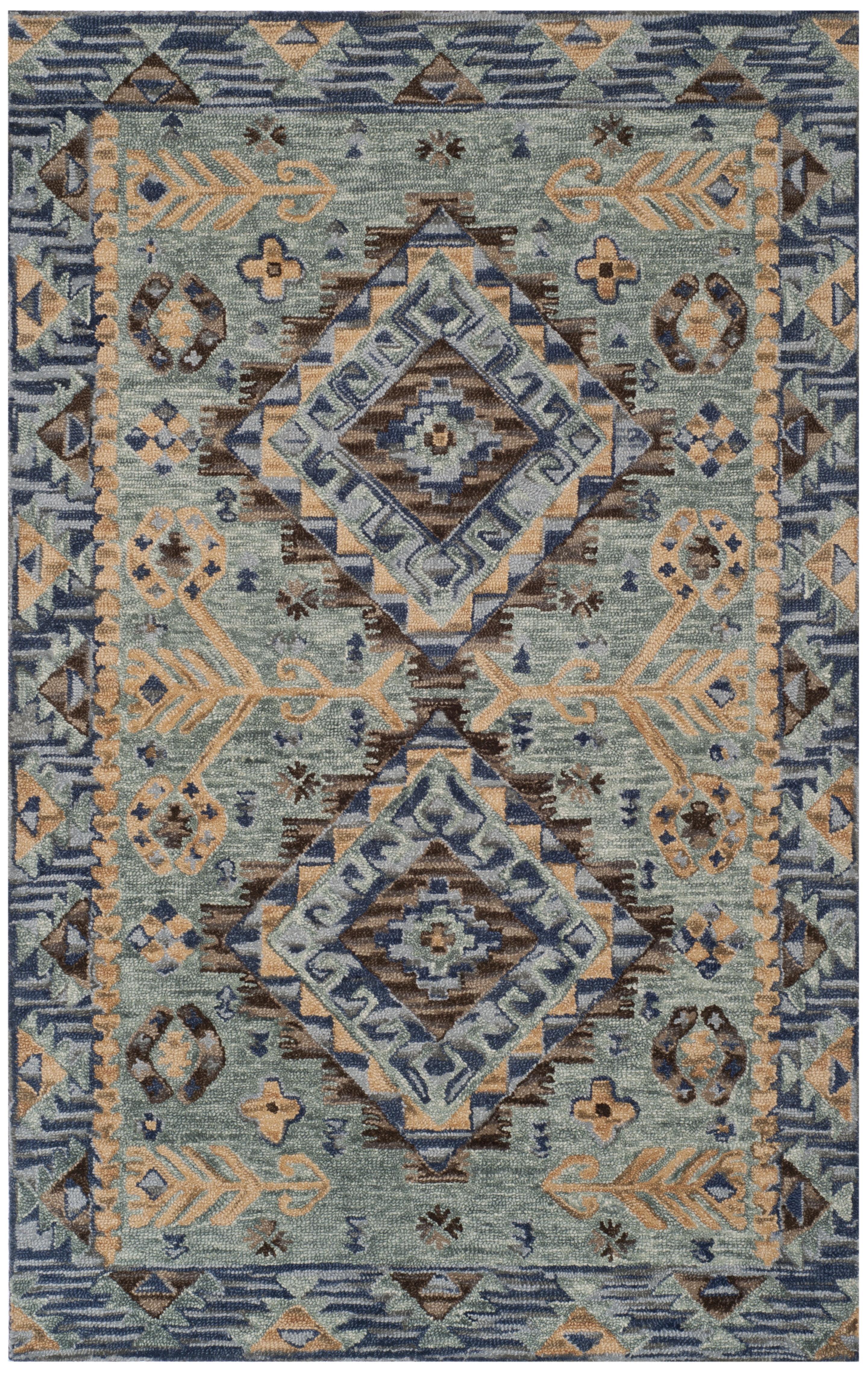 Boho Chic Blue & Beige Hand Tufted Wool Area Rug - 4' x 6'