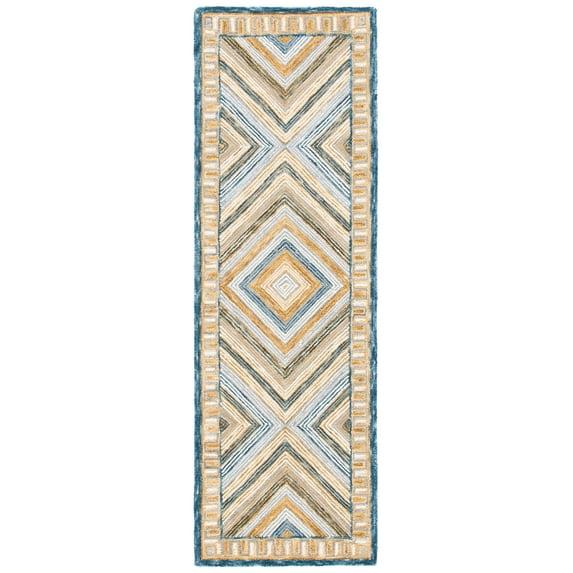 SAFAVIEH Aspen Caitriona Geometric Diamonds Wool Runner Rug, Navy/Gold, 2'3" x 9'