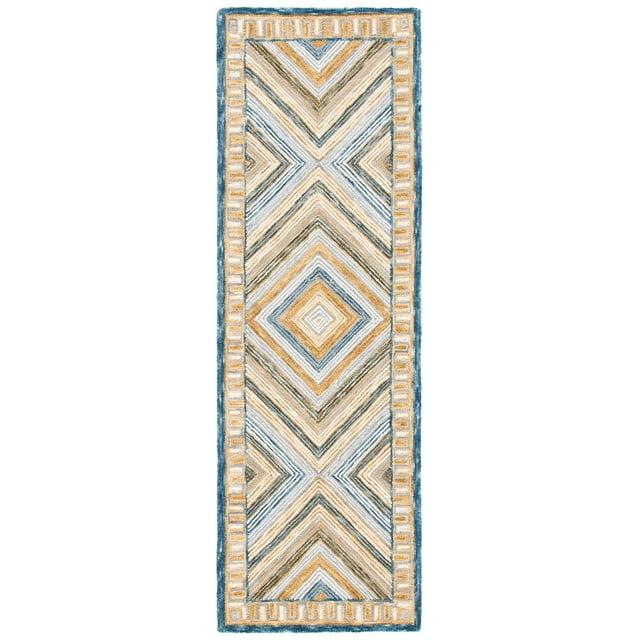 SAFAVIEH Aspen Caitriona Geometric Diamonds Wool Runner Rug, Navy/Gold, 2'3" x 9'