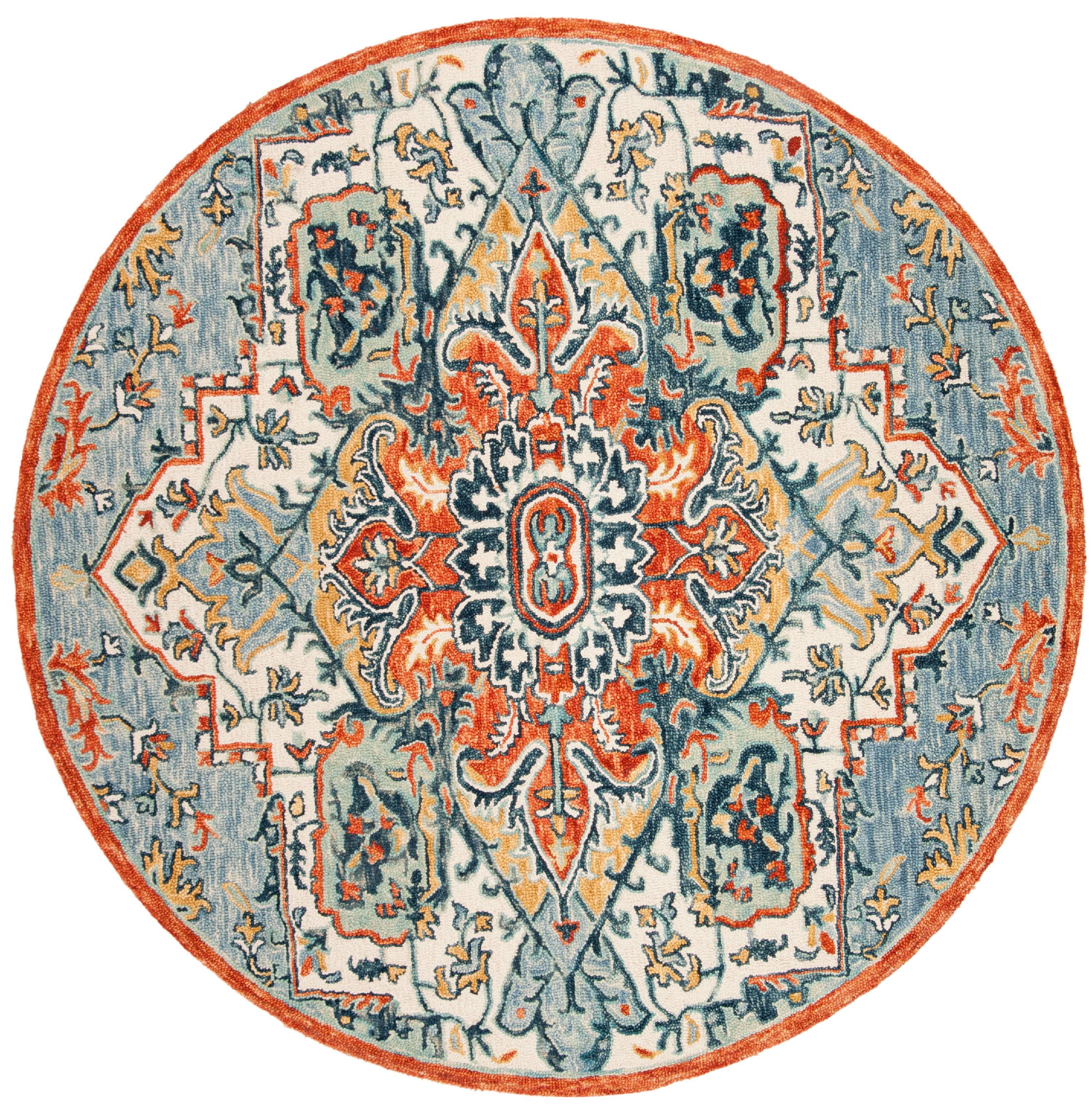 Bungalow Rose Vahakn Hand Tufted Wool/Cotton Southwestern Rug in Blue/Rust