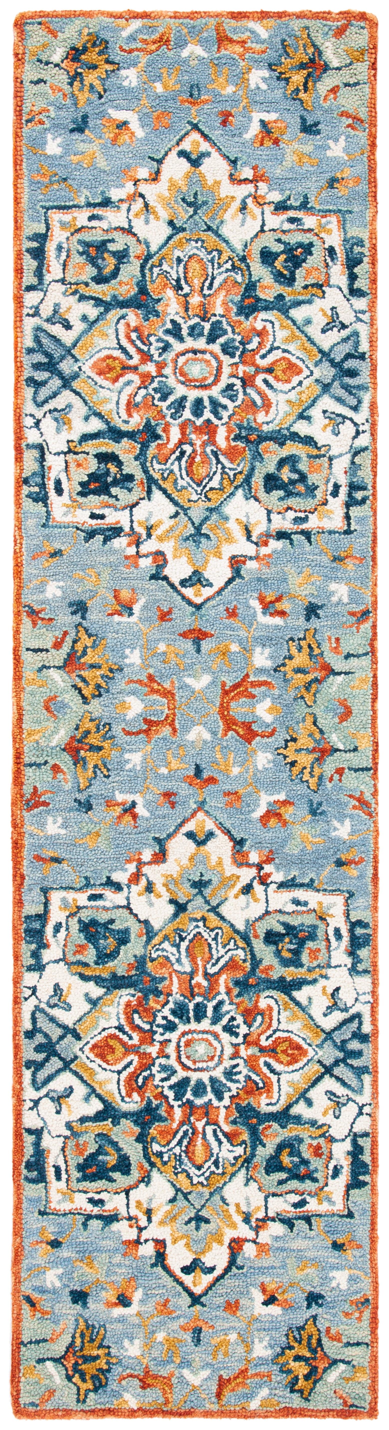 Aspen Blue and Rust Hand-Tufted Wool Runner Rug