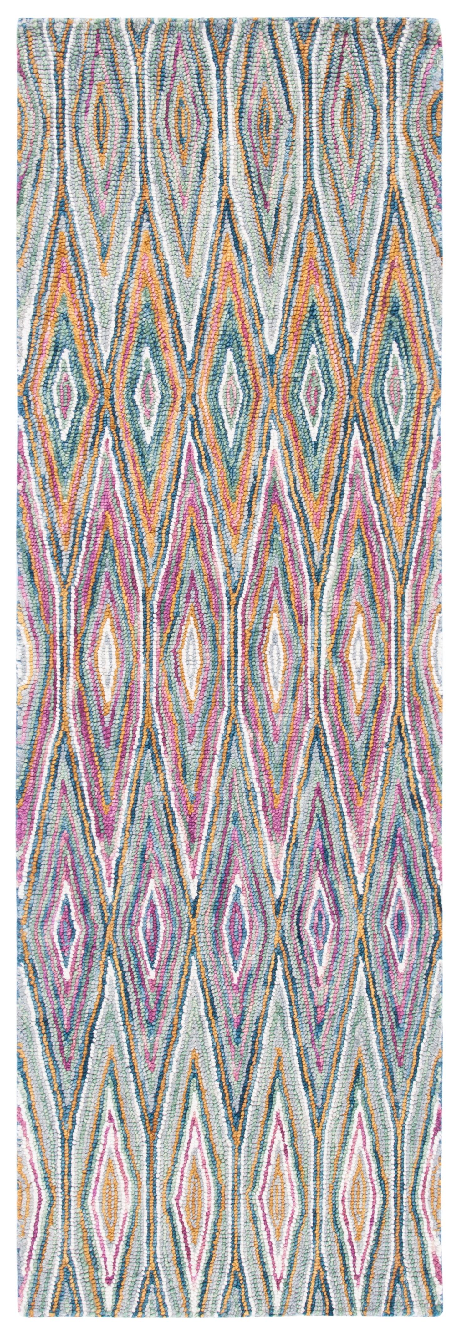 Aspen Blue and Pink Geometric Wool Runner Rug