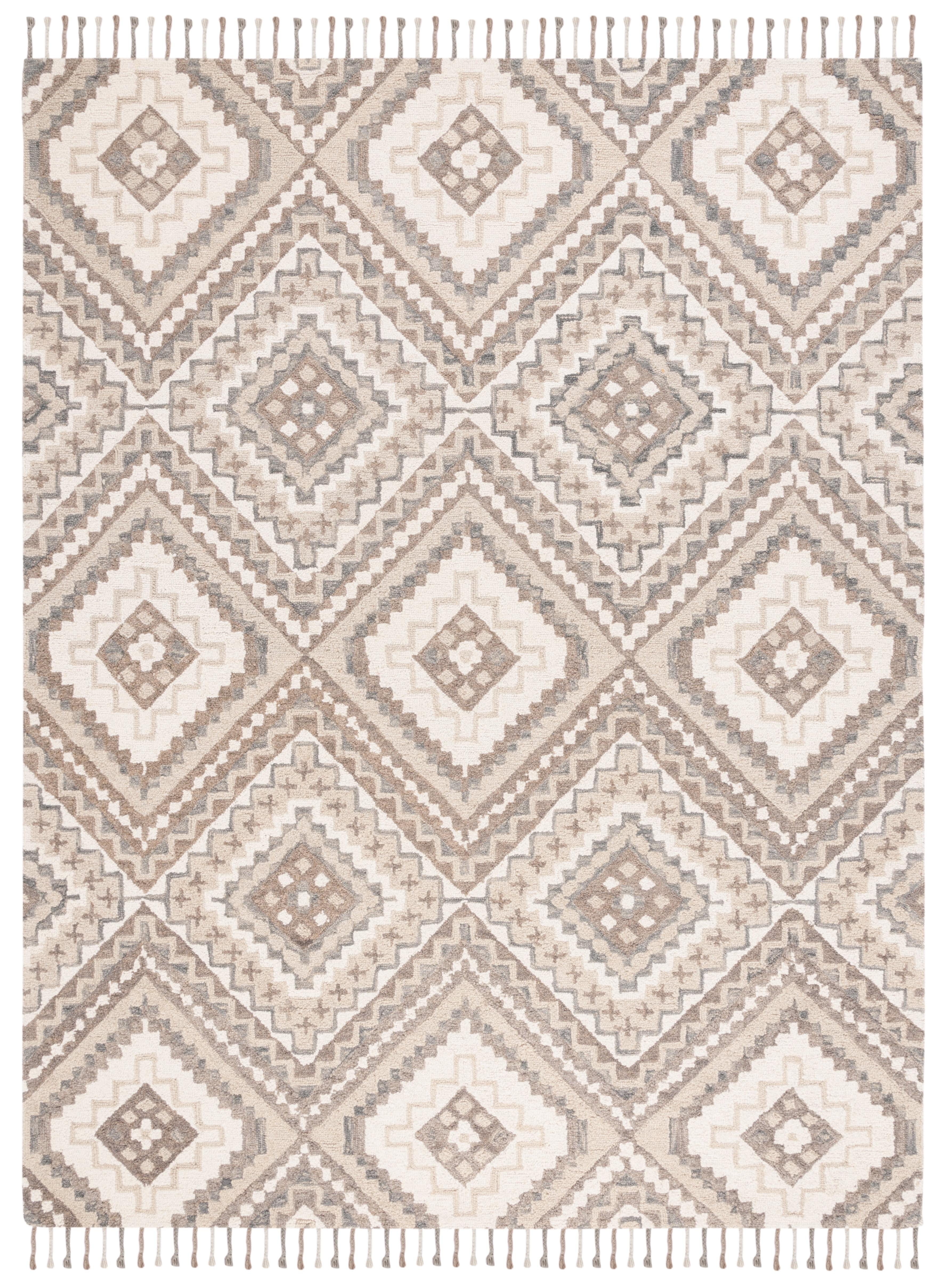 SAFAVIEH Aspen Caymen Geometric Fringe Wool Area Rug, Taupe/Ivory, 9' x 12'