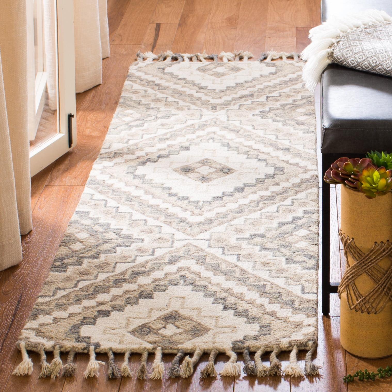 Ivory and Taupe Handmade Wool Tufted Runner Rug, 2'3" x 7'