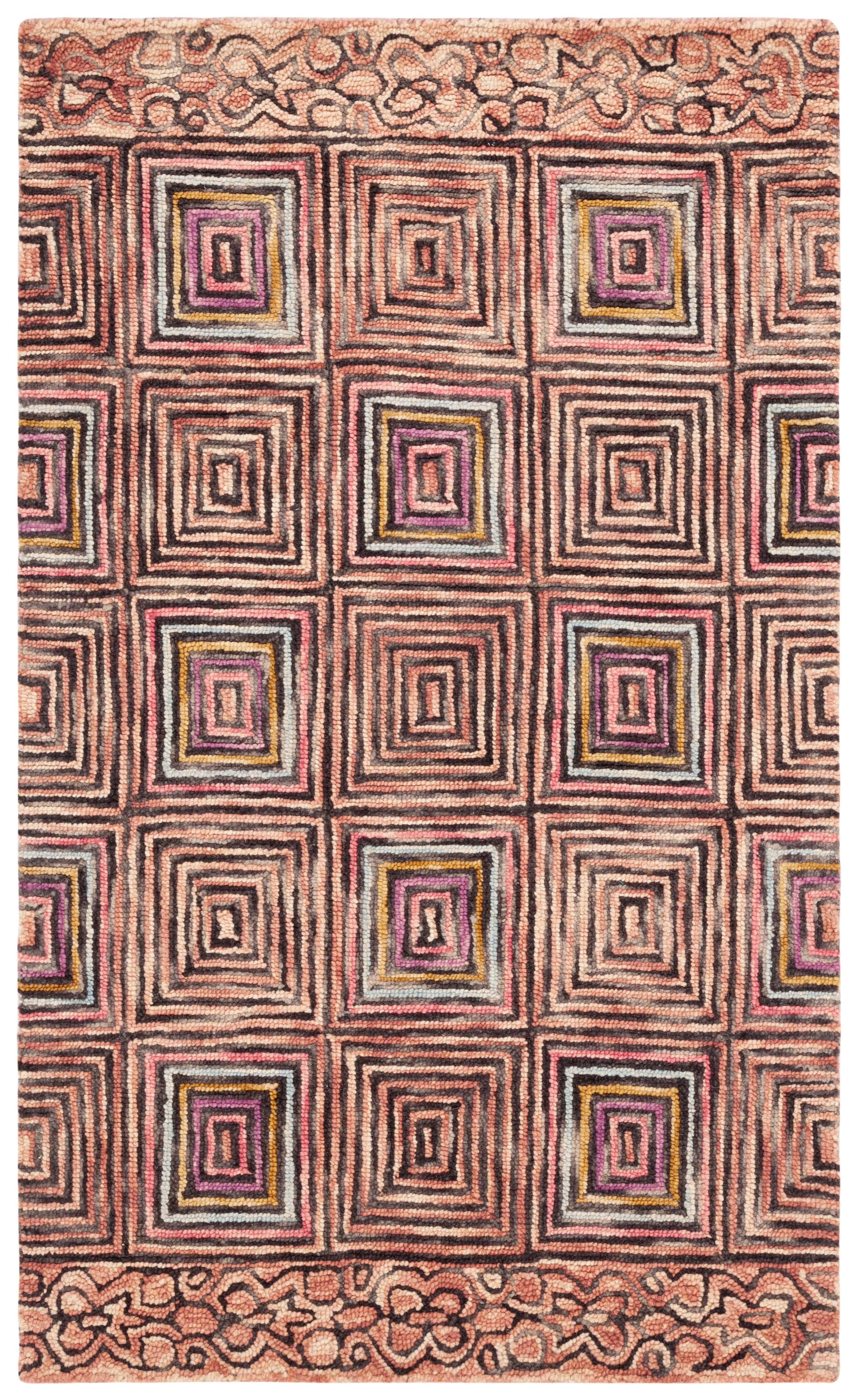 Handmade Blue and Pink Geometric Wool Area Rug, 3' x 5'