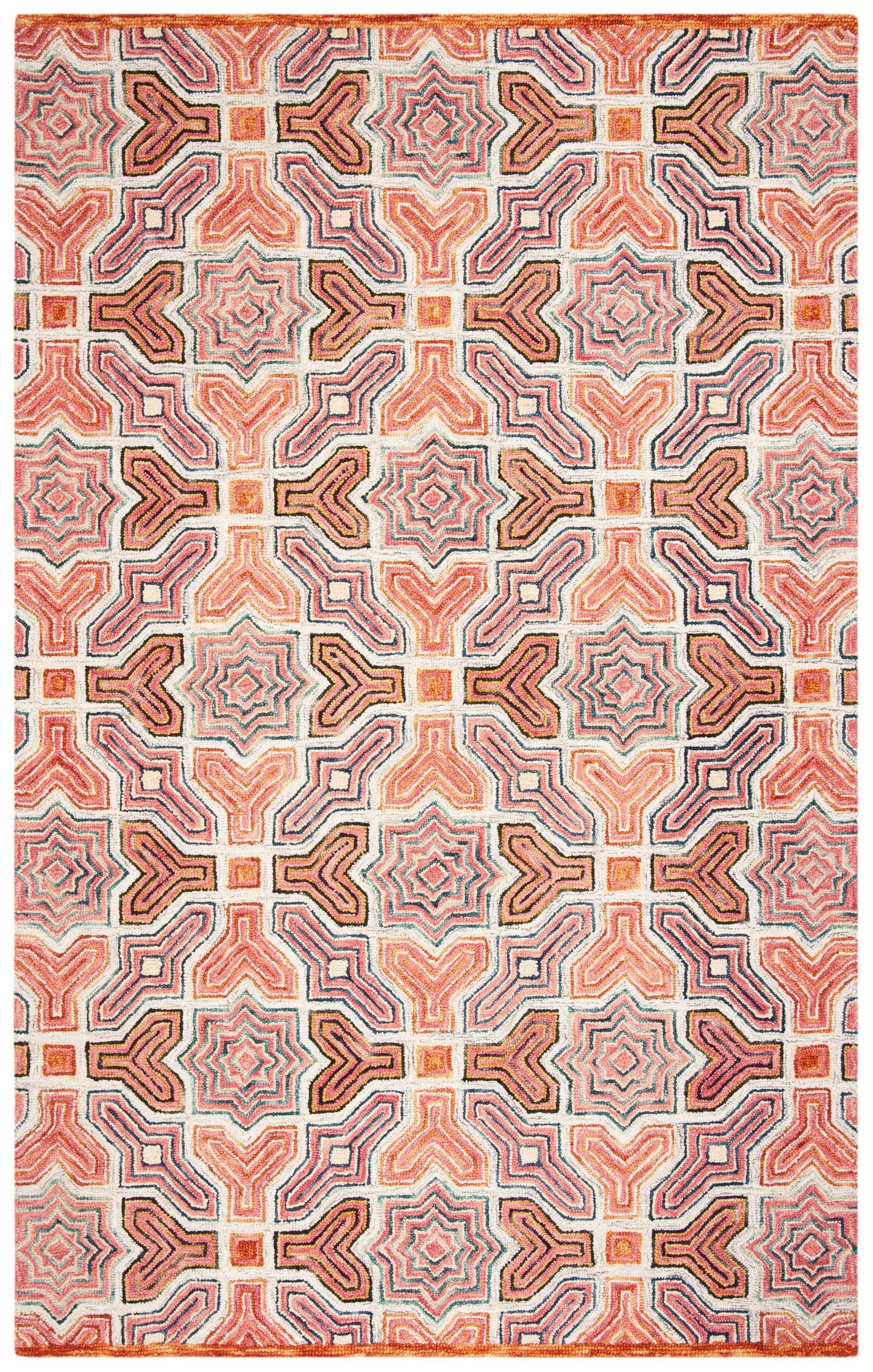 Tufted Geometric Red Wool & Synthetic Handmade Rug 3' x 5'