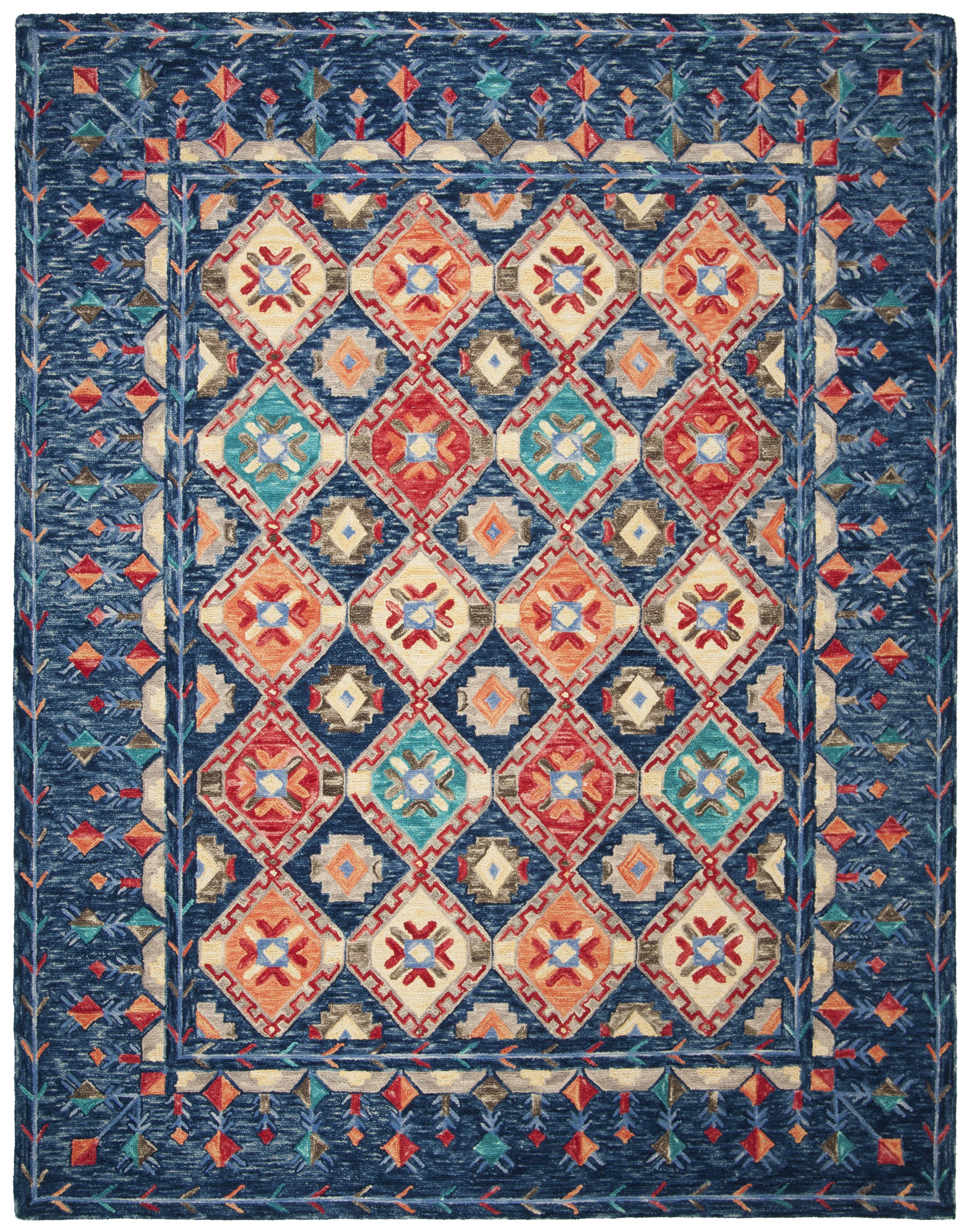 SAFAVIEH Aspen Christabella Geometric Wool Area Rug, Navy/Orange, 10' x 14'