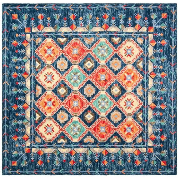Aspen APN515 Hand Tufted Area Rug - Navy/Orange - 5'x5' - Safavieh.