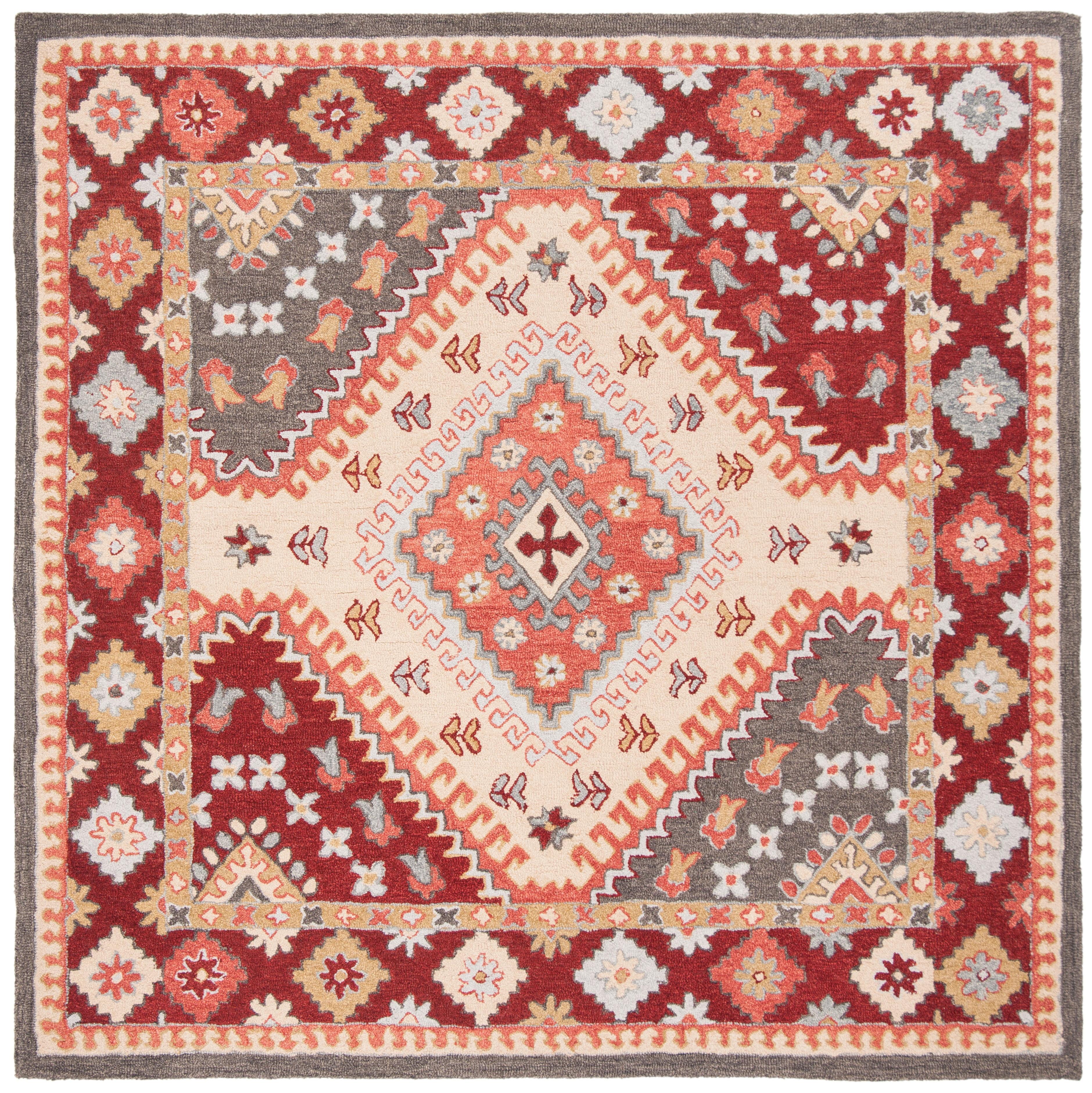 Aspen APN801 Hand Tufted Indoor Accent Rug - Red/Ivory - 3'x3' - Safavieh