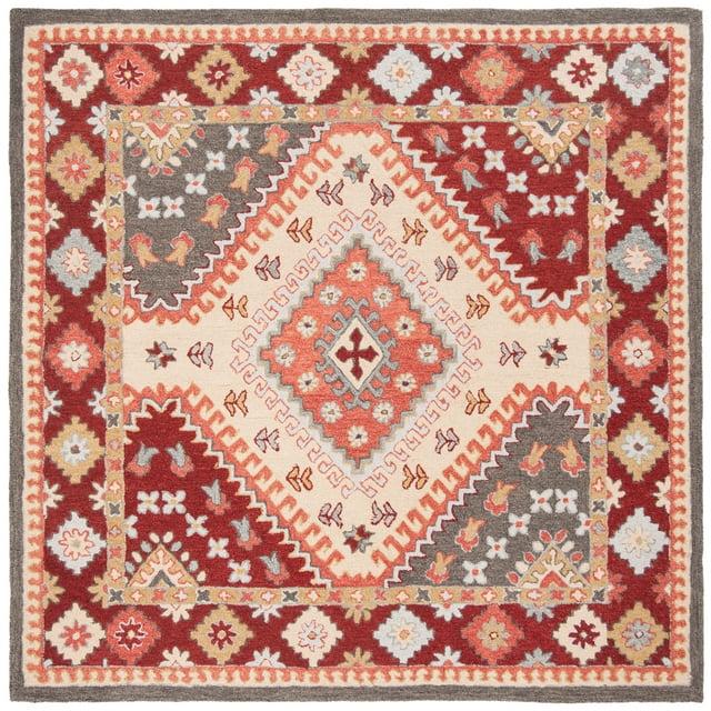 Aspen APN801 Hand Tufted Indoor Accent Rug - Red/Ivory - 3'x3' - Safavieh