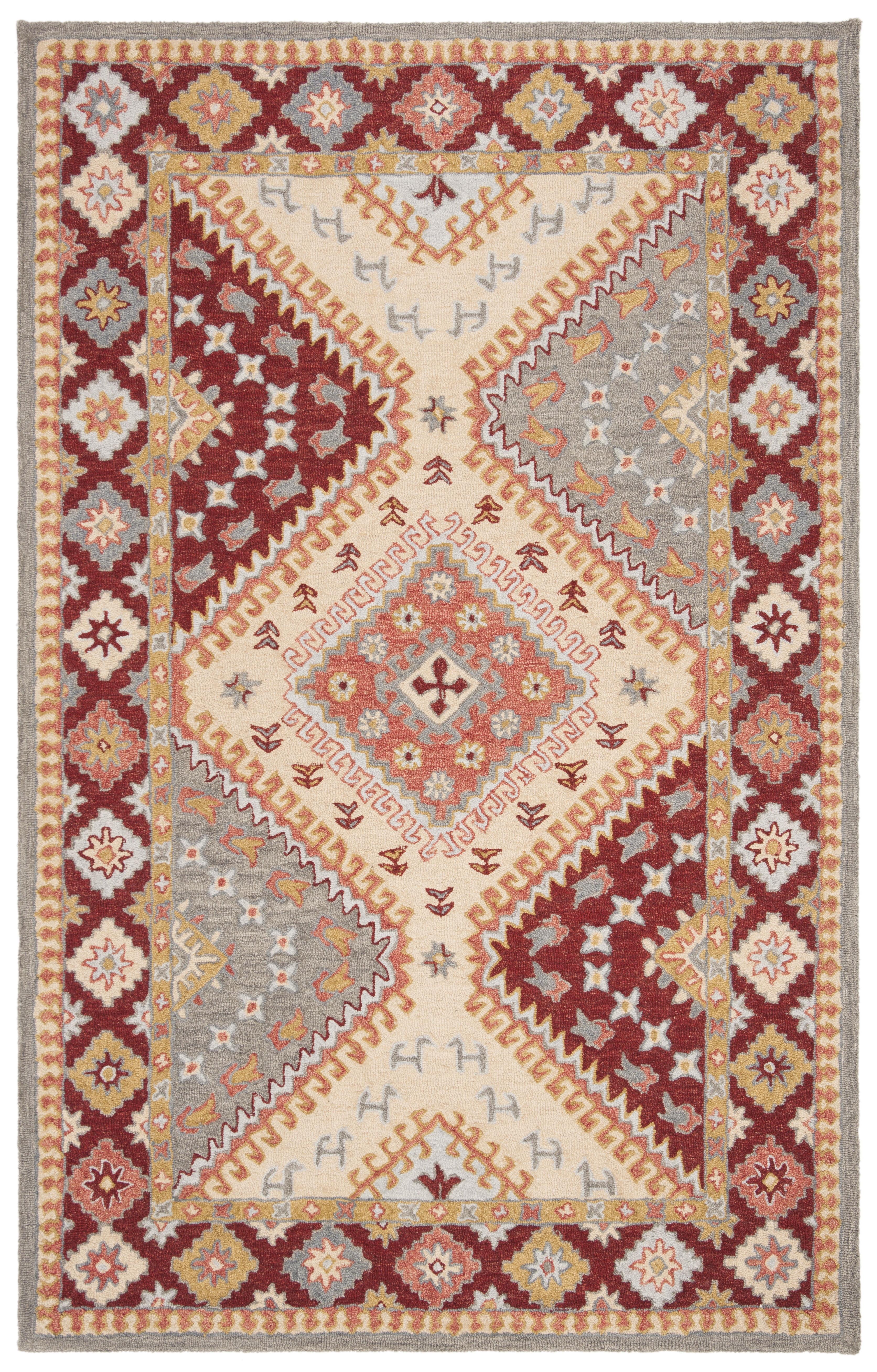 Rustic-Chic Red & Ivory Handmade Wool Area Rug 4' x 6'