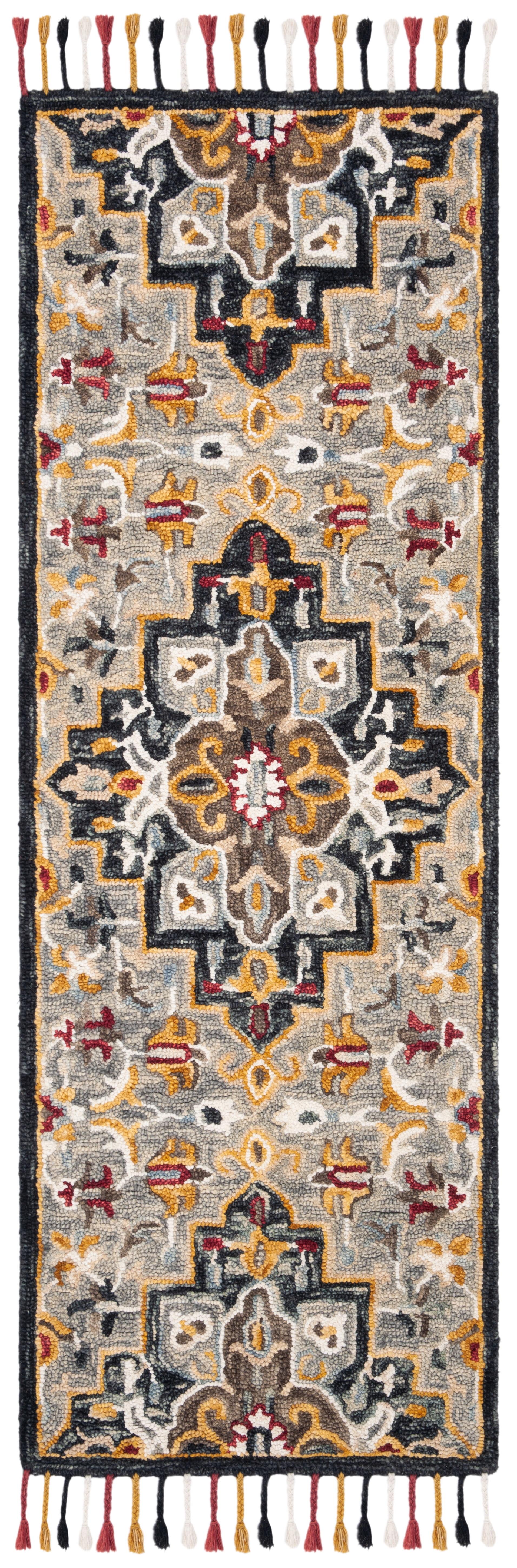 Aspen Gray and Charcoal Wool Floral Runner Rug