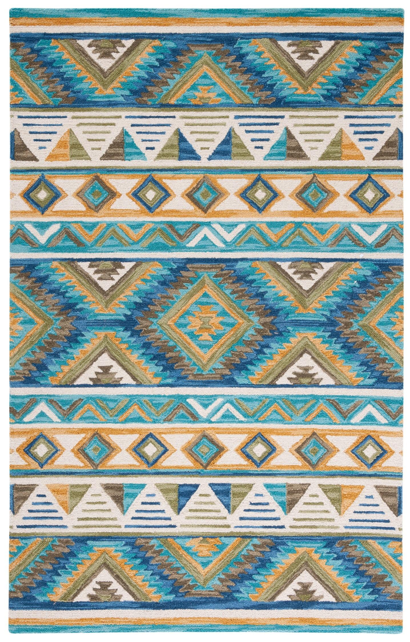 Blue and Yellow Geometric Wool 8' x 10' Area Rug