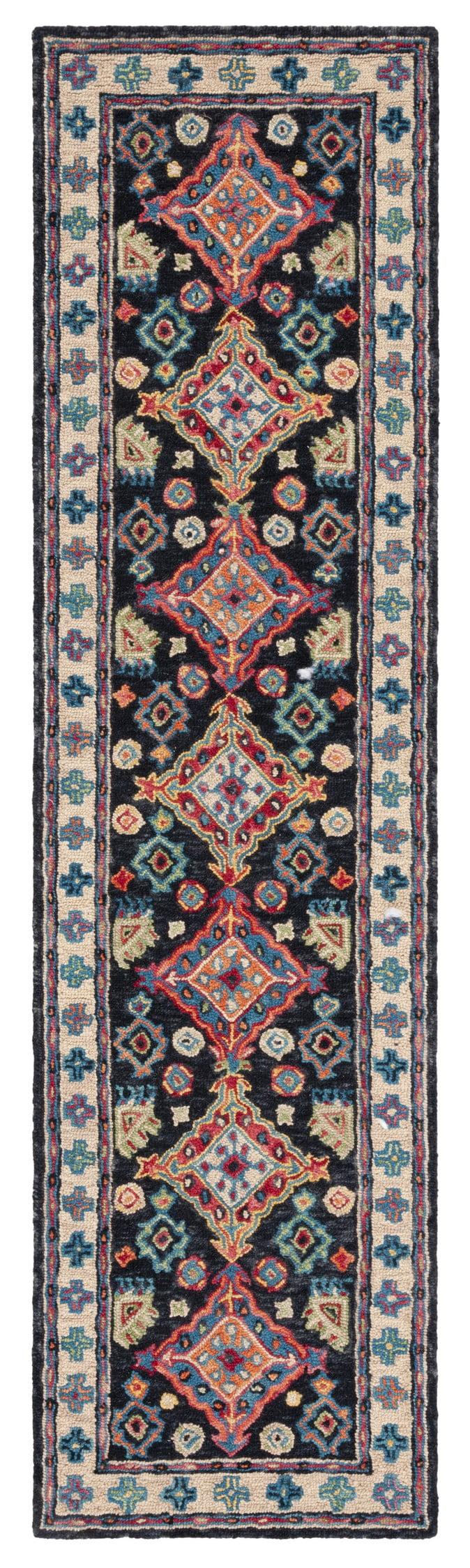 SAFAVIEH Aspen Ermintrude Floral Bordered Wool Runner Rug, Charcoal/Blue, 2'3" x 13'
