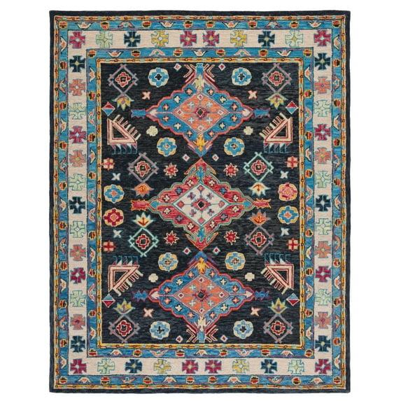 SAFAVIEH Aspen Ermintrude Geometric Wool Area Rug, Charcoal/Blue, 10' x 14'
