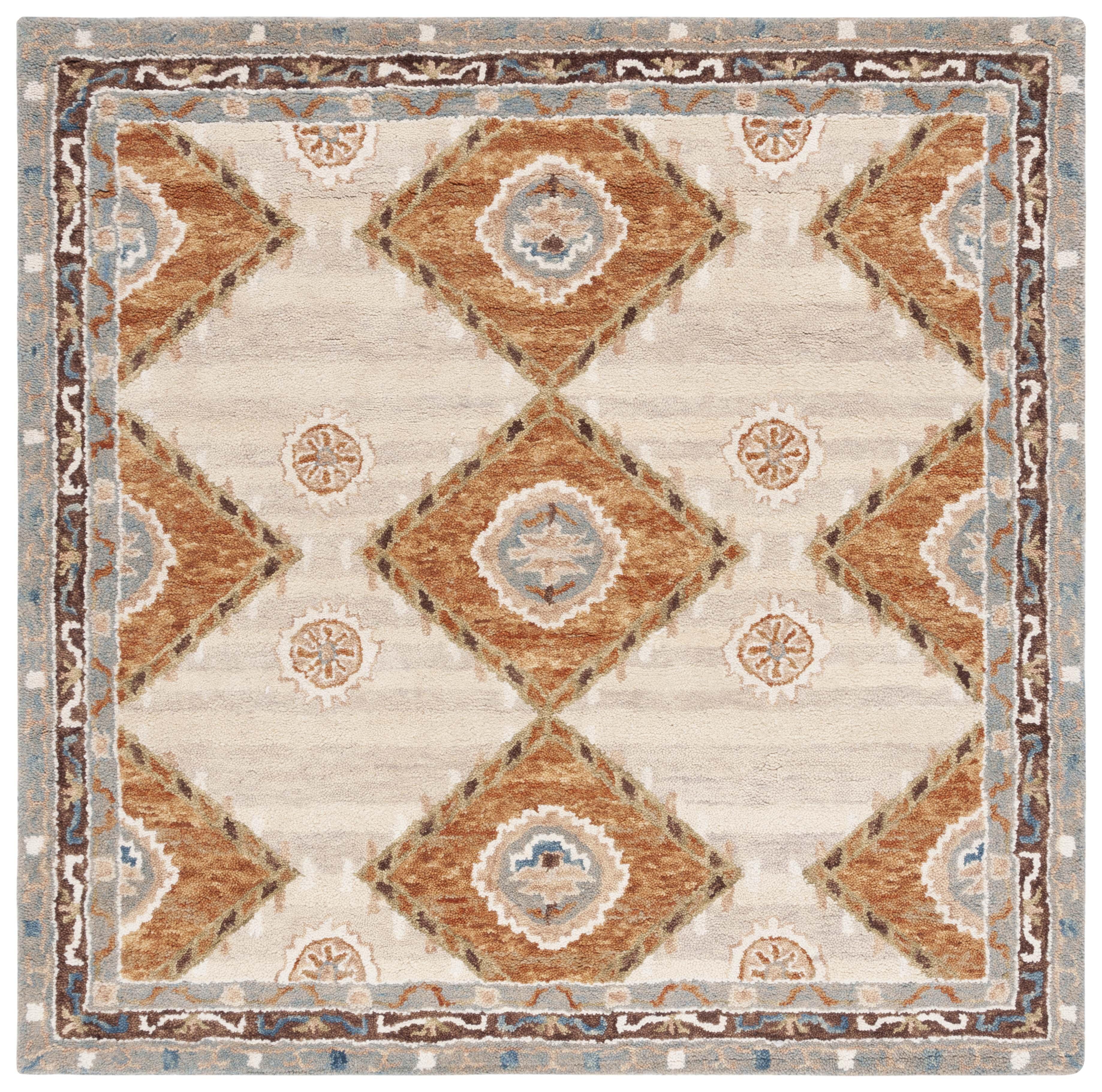 Aspen APN126 Hand Tufted Indoor Accent Rug - Brown/Blue - 3'x3' - Safavieh