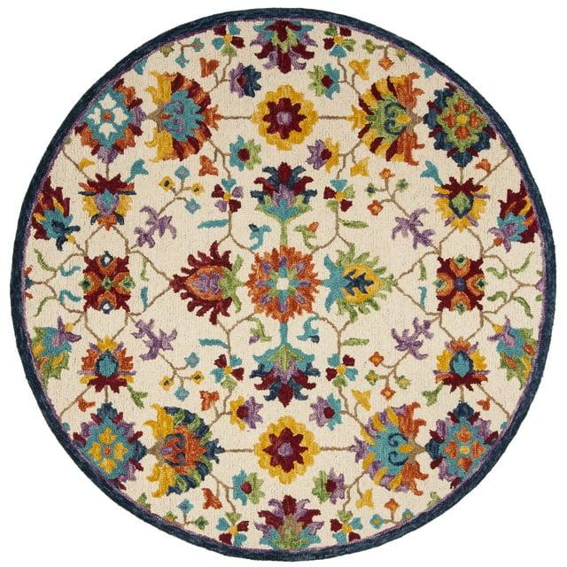 SAFAVIEH Aspen Giles Floral Wool Area Rug, Ivory/Blue, 5' x 5' Round