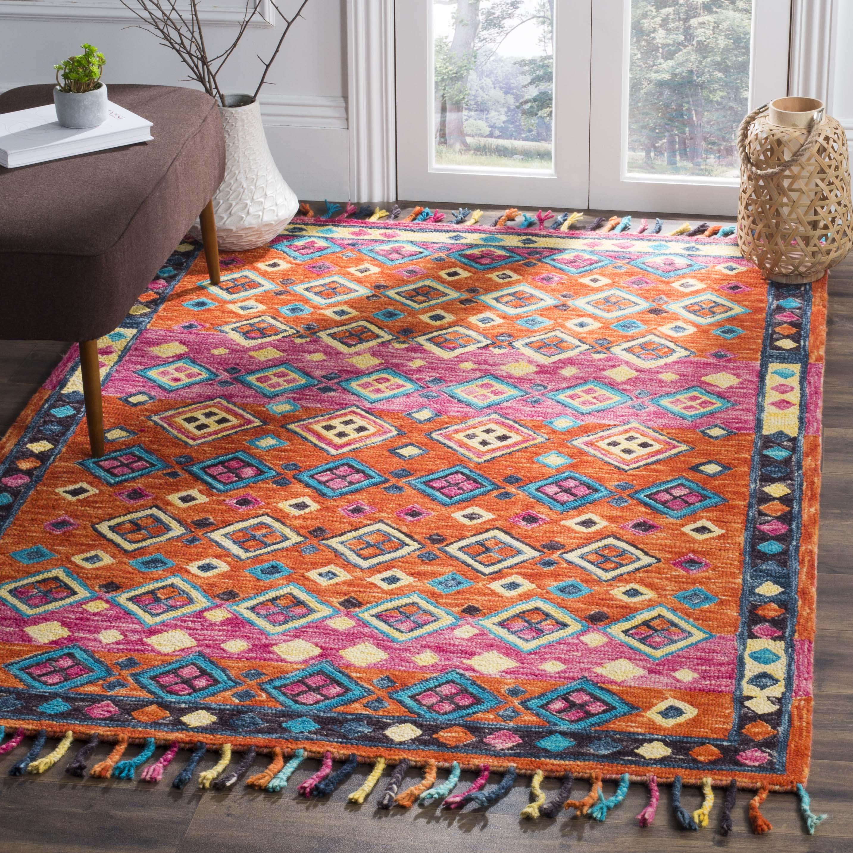 SAFAVIEH Aspen Jake Southwestern Wool Area Rug, Orange/Fuchsia, 10' x 14'