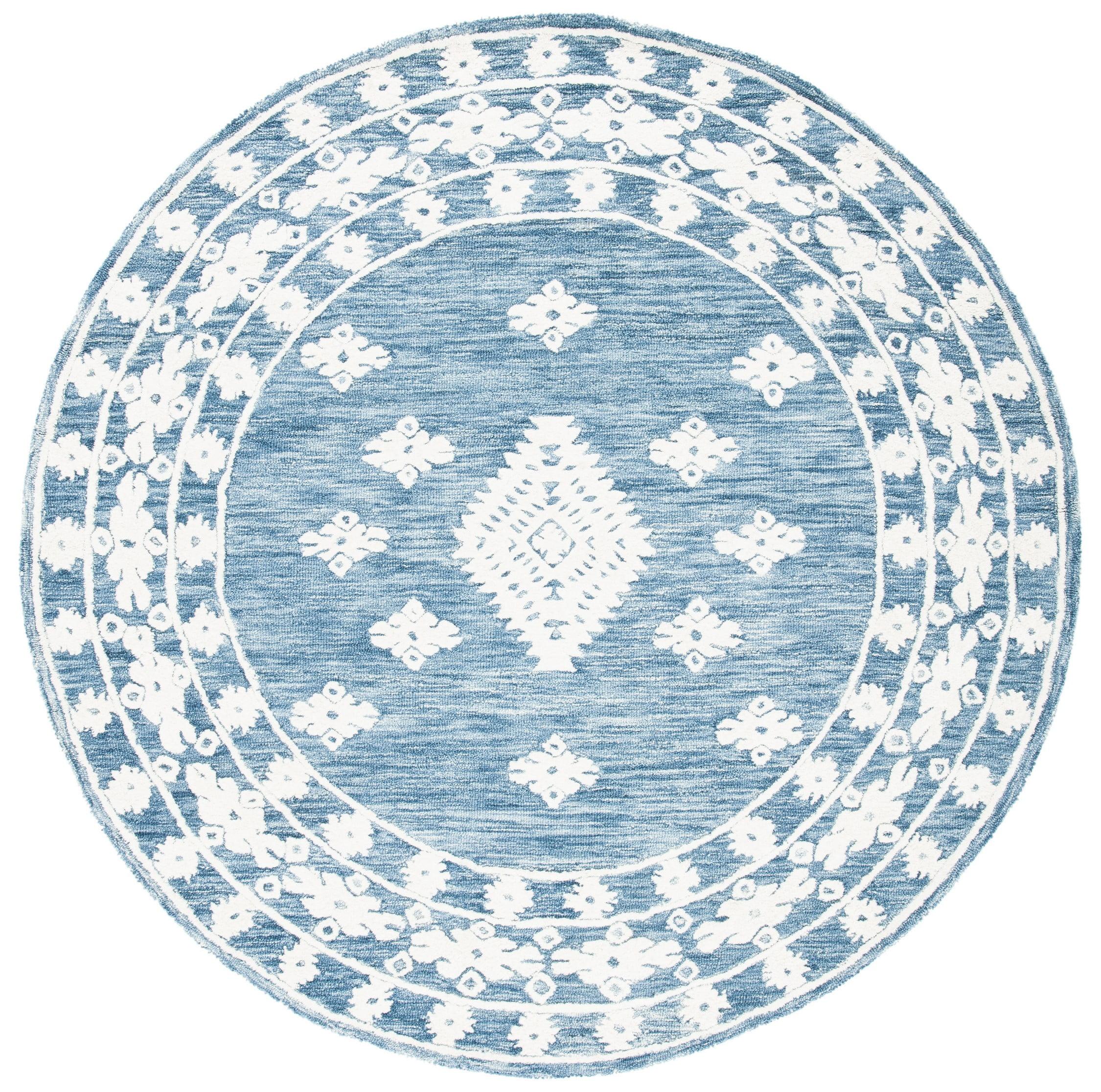 SAFAVIEH Aspen Kerry Geometric Area Rug, Blue/Ivory, 7' x 7' Round