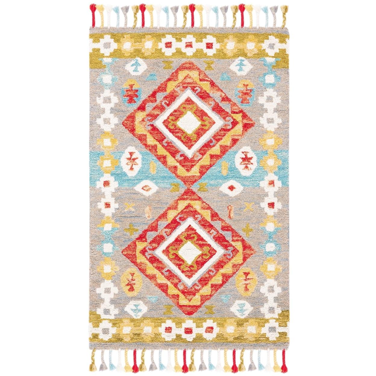 Aspen APN119 Hand Tufted Accent Rug - Grey/Red - 2' X 3' - Safavieh.