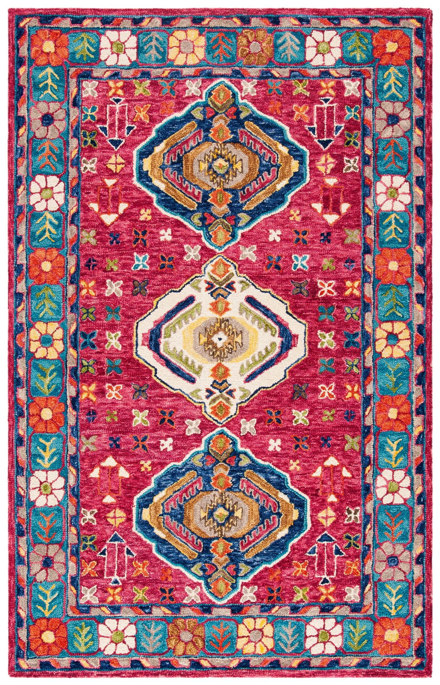 Hand-Tufted Artisan Red and Blue Wool Accent Rug - 3' x 5'