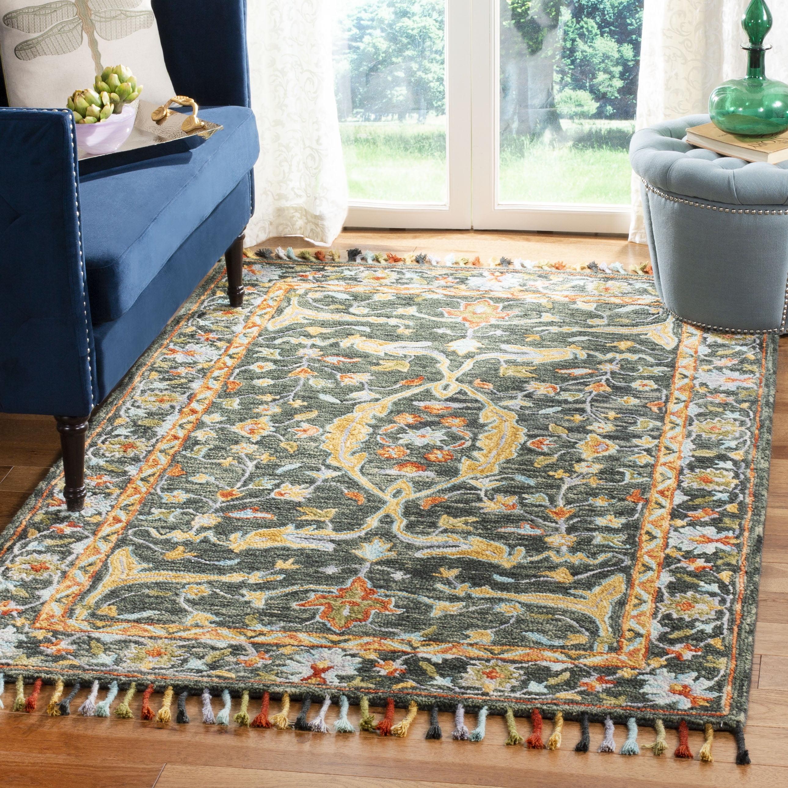 Aspen APN116 Hand Tufted Area Rug - Olive/Rust - 4' X 6' - Safavieh.