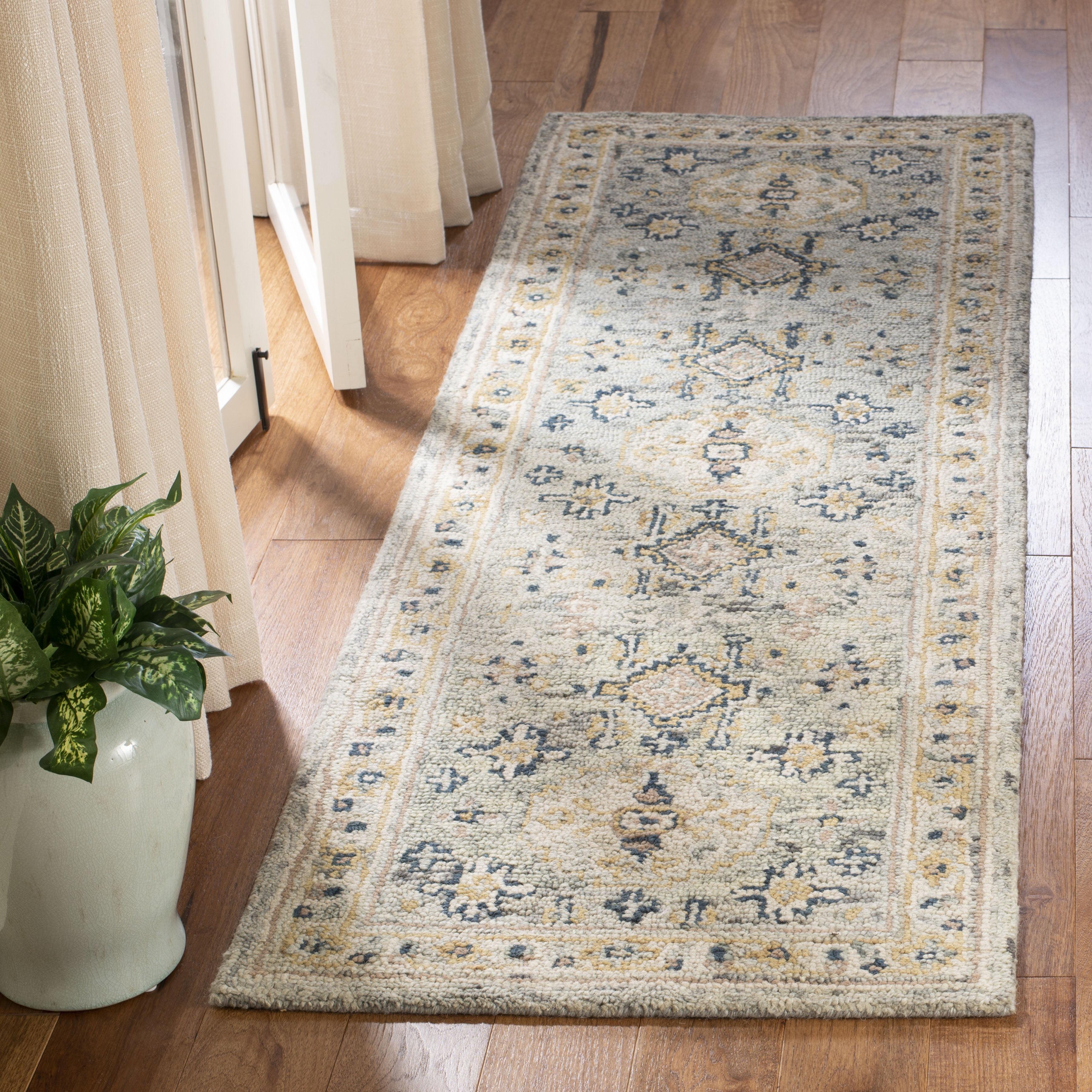 Ivory and Moss Floral Hand-Tufted Wool Runner Rug