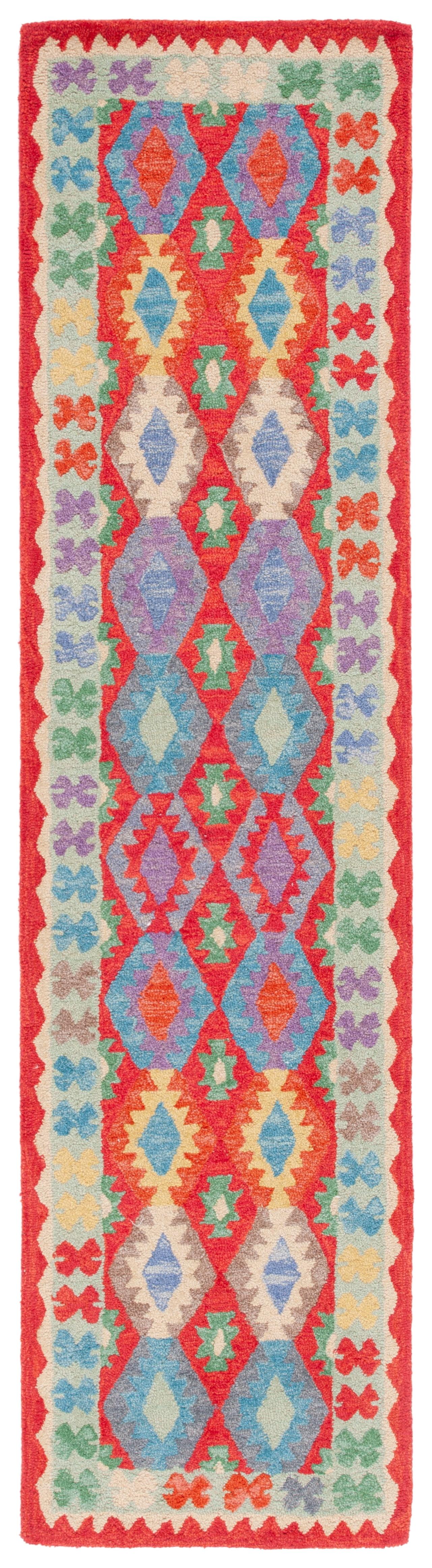 Aspen Blue and Red Wool Tribal Runner Rug