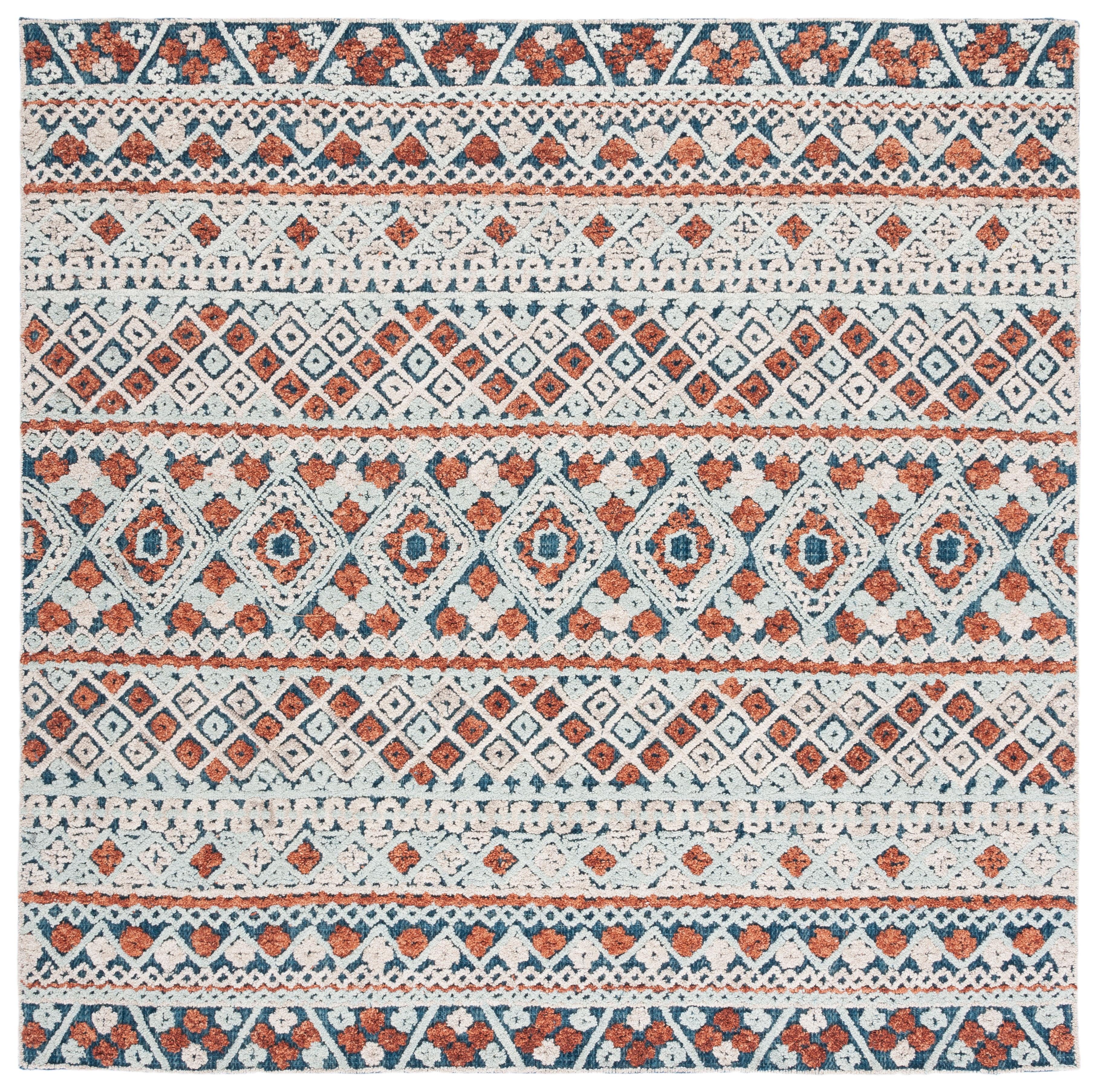 Aspen Blue and Orange Geometric Wool Area Rug