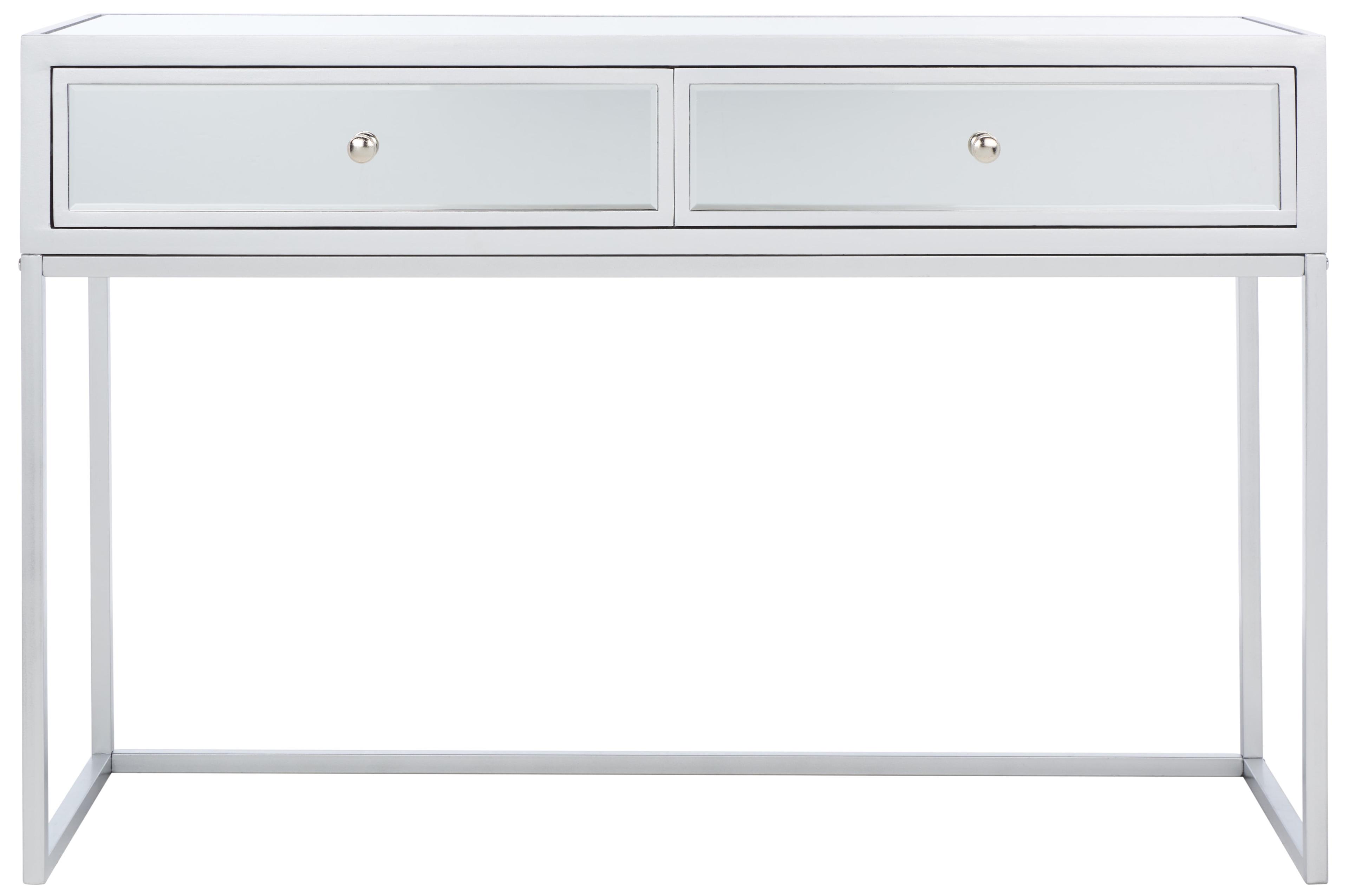 Aster 2 Drawer Mirrored Desk - Silver/Mirror - Safavieh