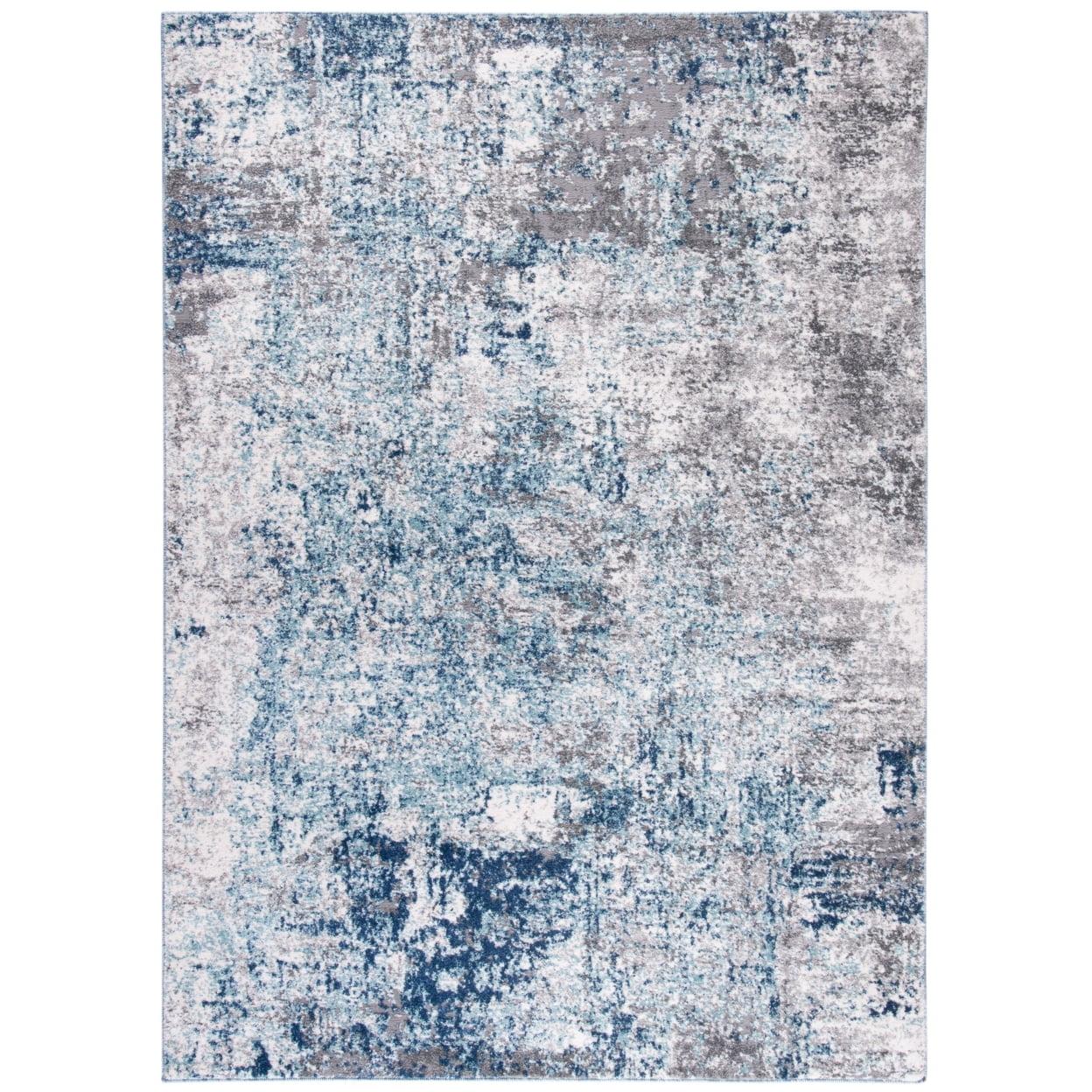 Aston Abstract Gray and Light Blue Synthetic Rug 24" x 180"