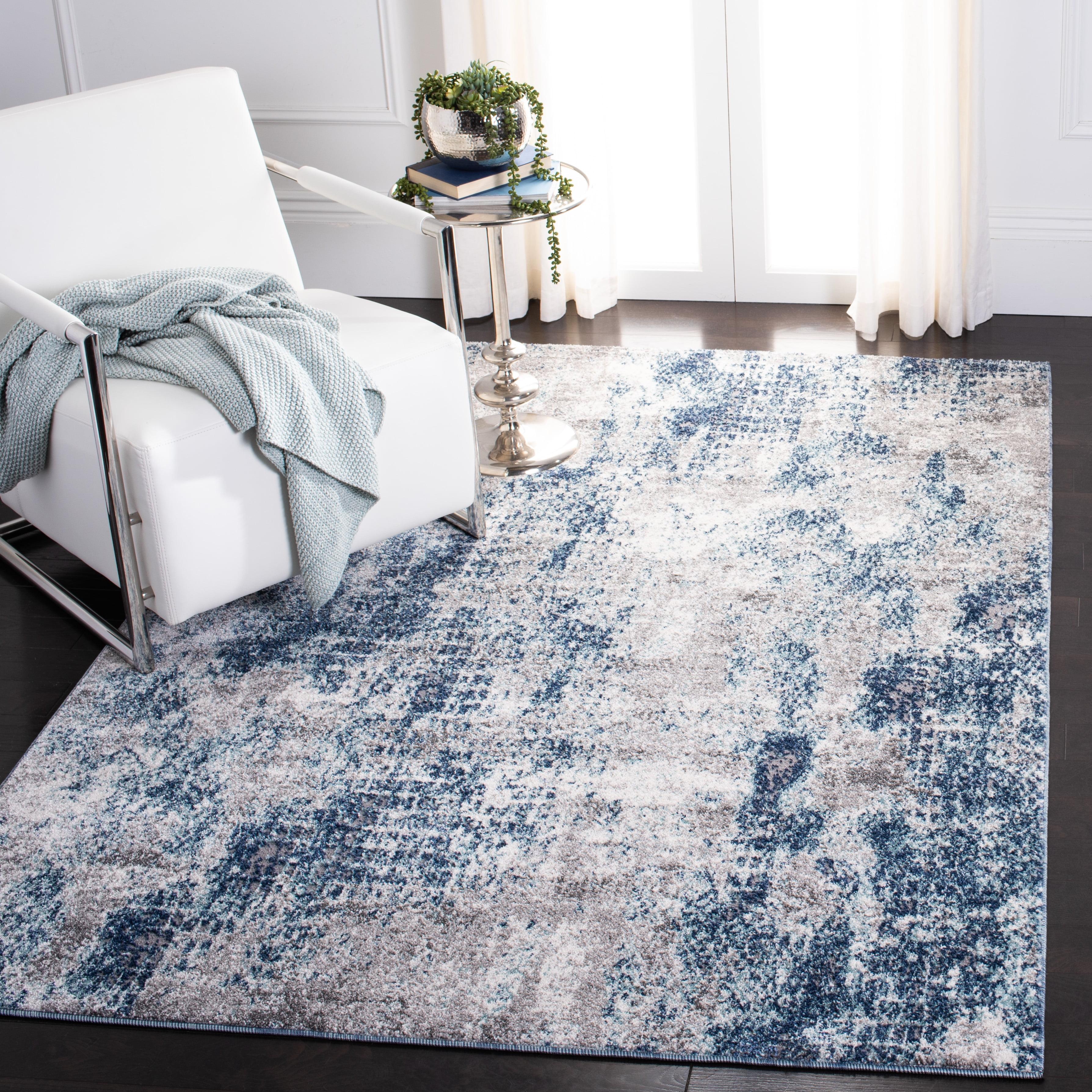 Abstract Gray Square Hand-Knotted Synthetic Area Rug