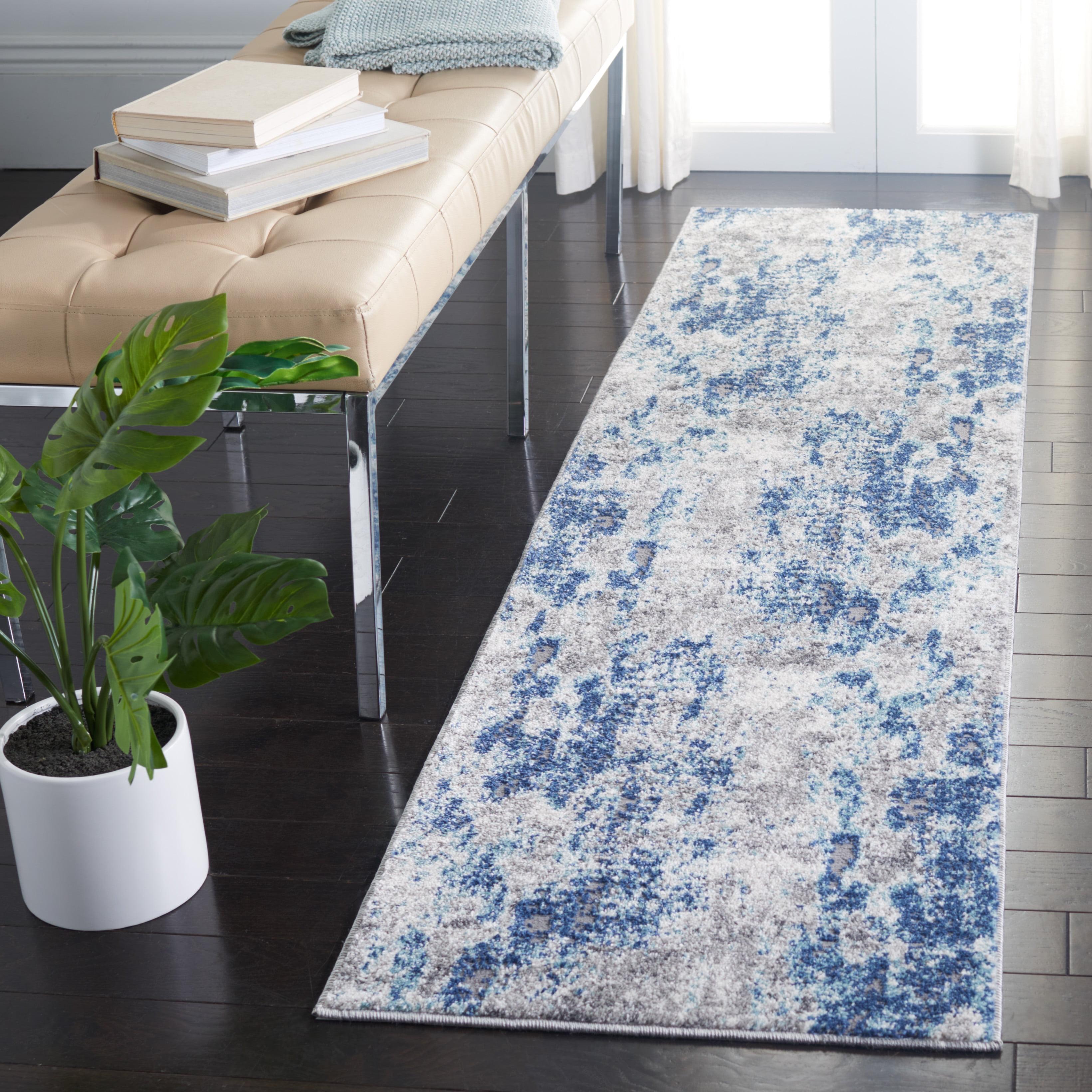 Abstract Elegance Gray and Navy 2' x 7' Synthetic Runner Rug