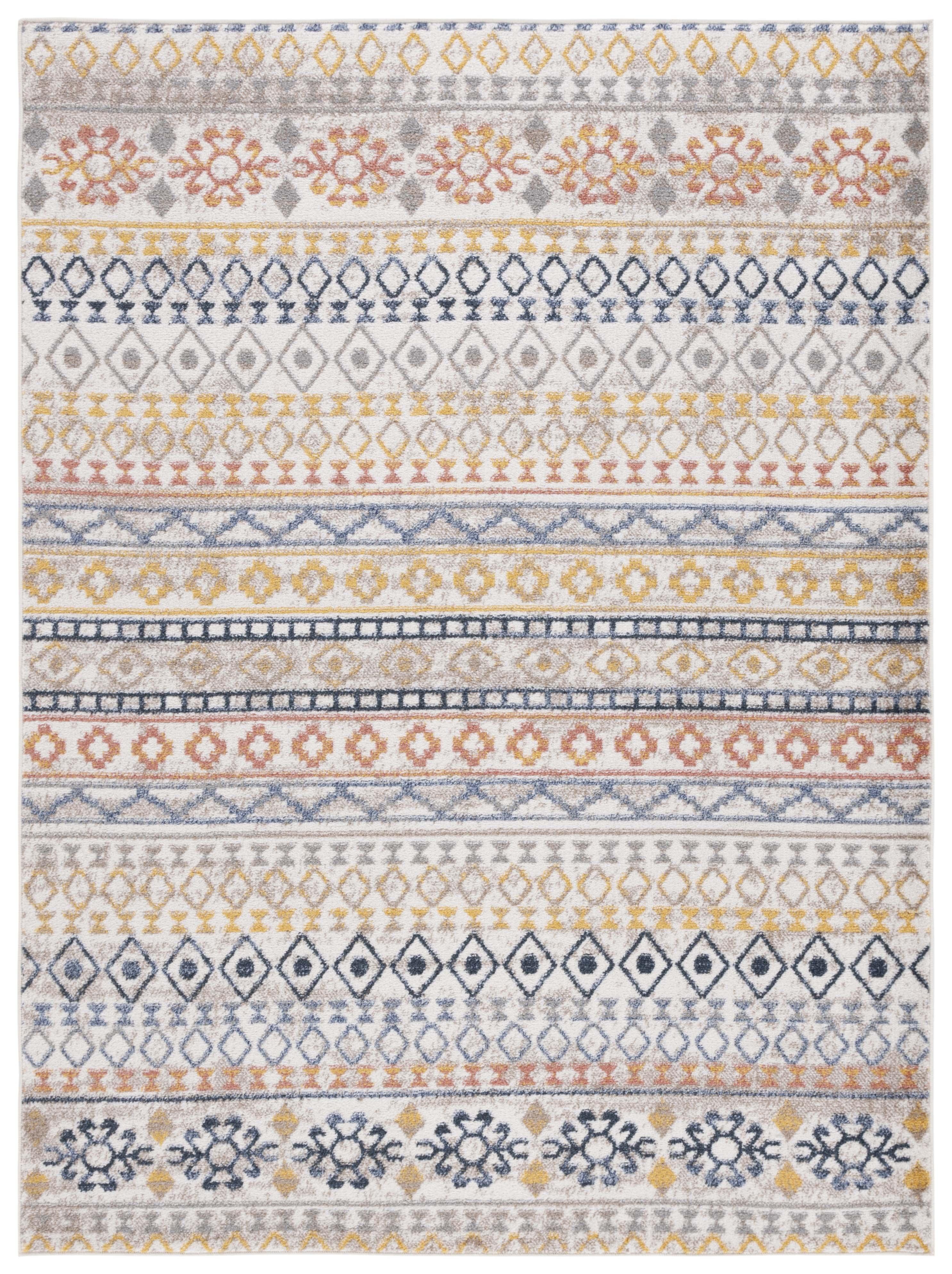 Ivory and Blue Rust Hand-Knotted Synthetic 5' x 8' Area Rug