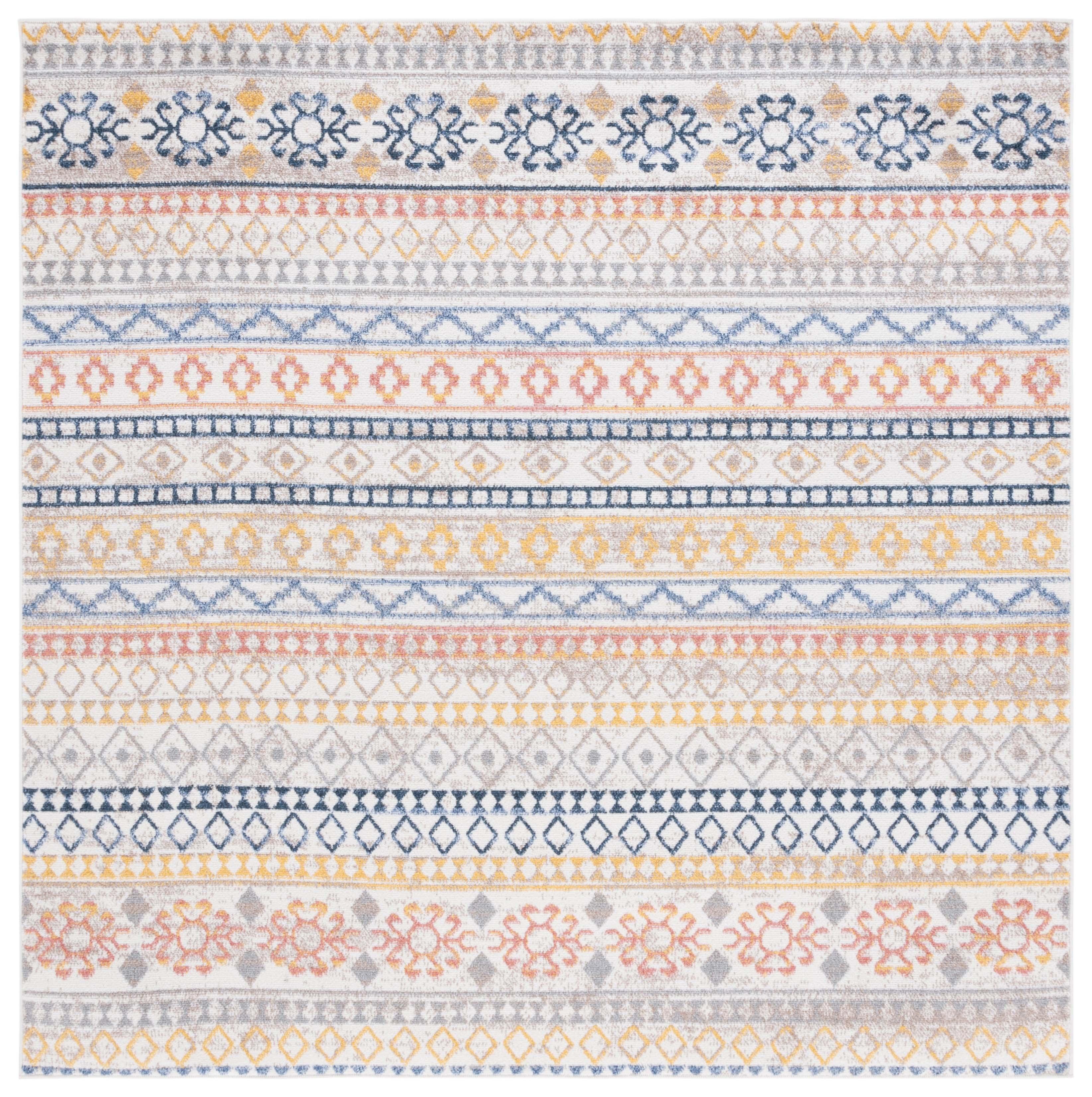 Astoria Ivory & Blue Rust Geometric Boho 6'7" Square Rug