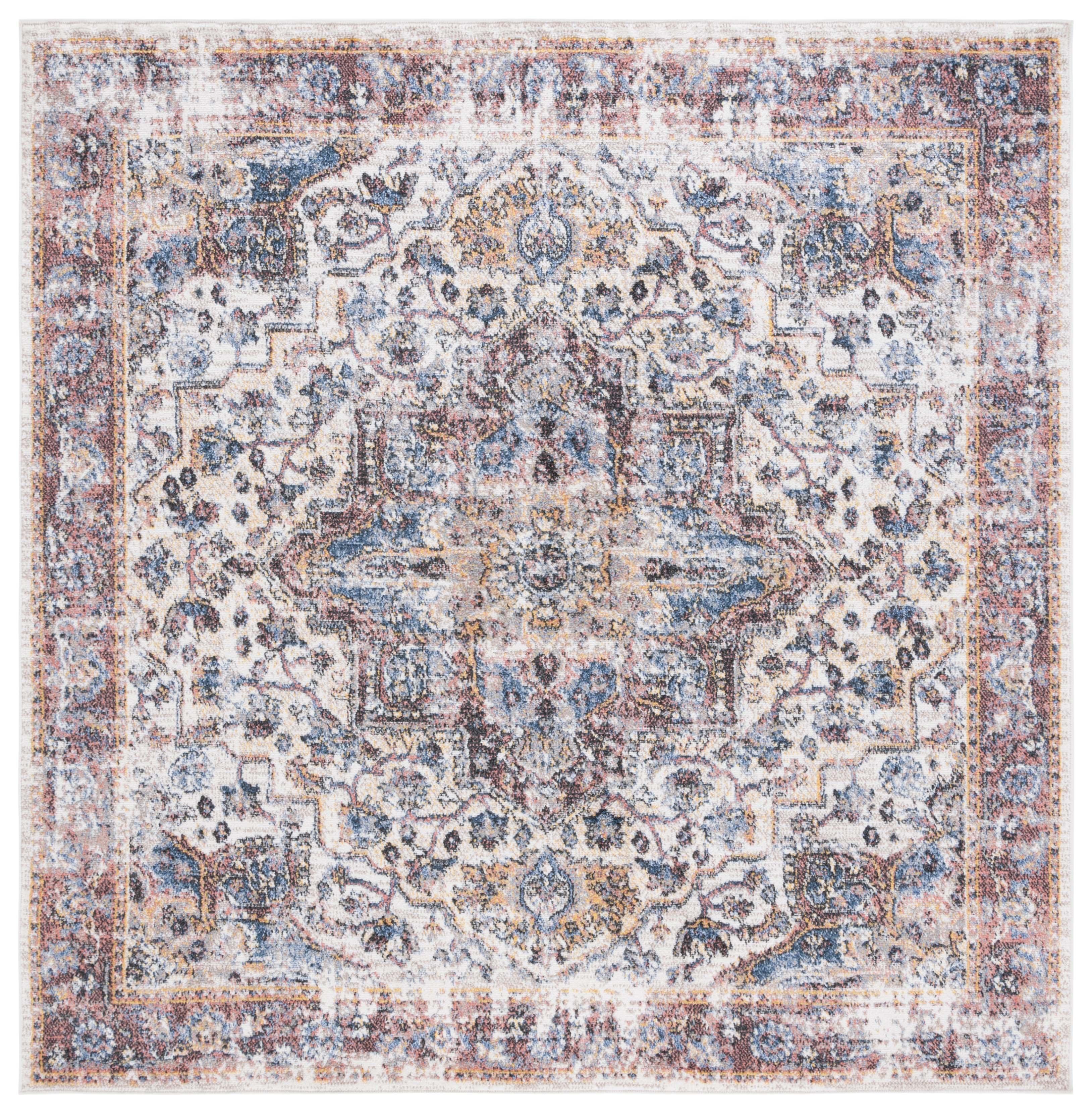 SAFAVIEH Astoria Darwin Traditional Area Rug, Ivory/Blue Rust, 6'7" x 6'7" Square