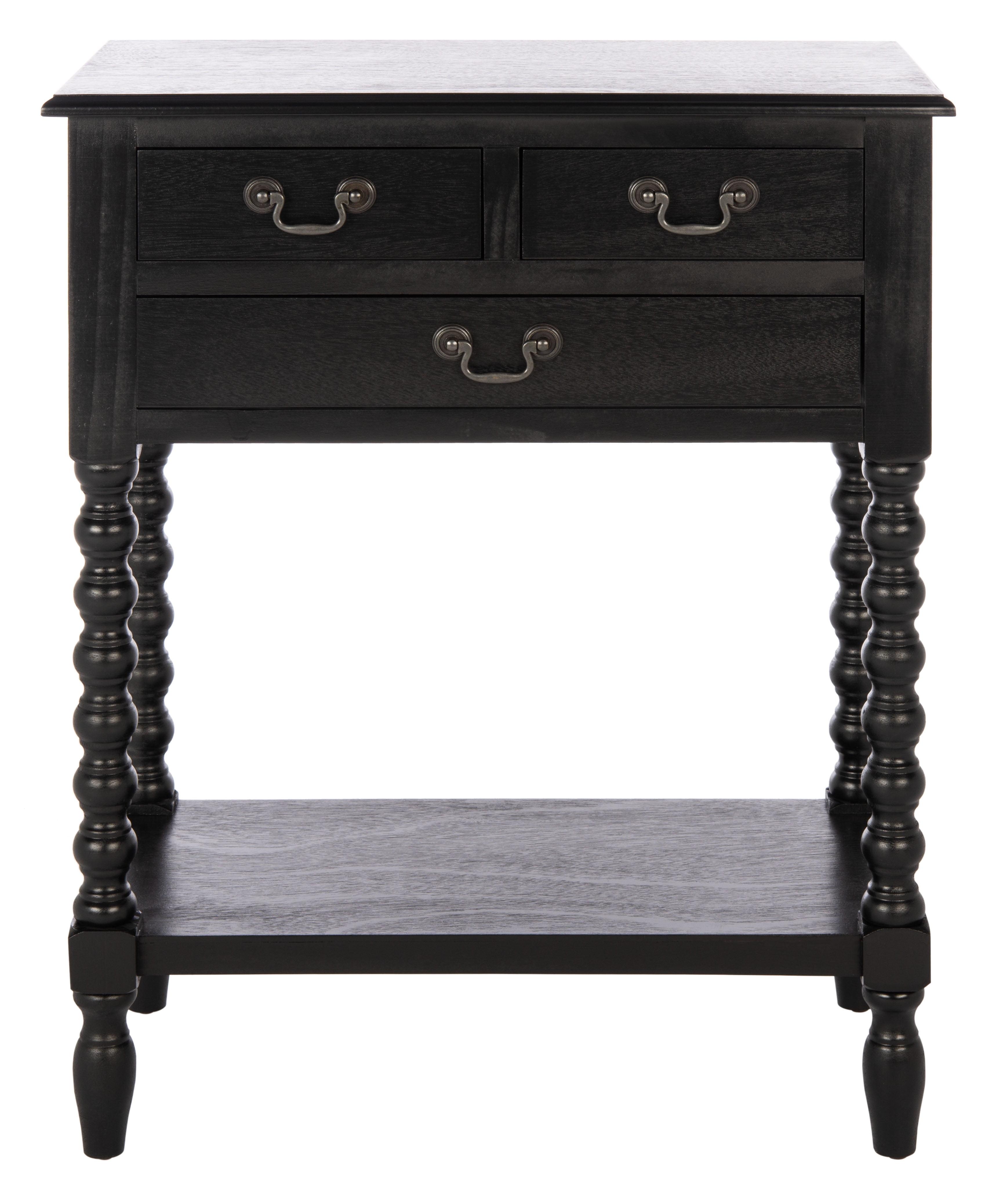 Athena Black Wood 3-Drawer Console Table with Storage