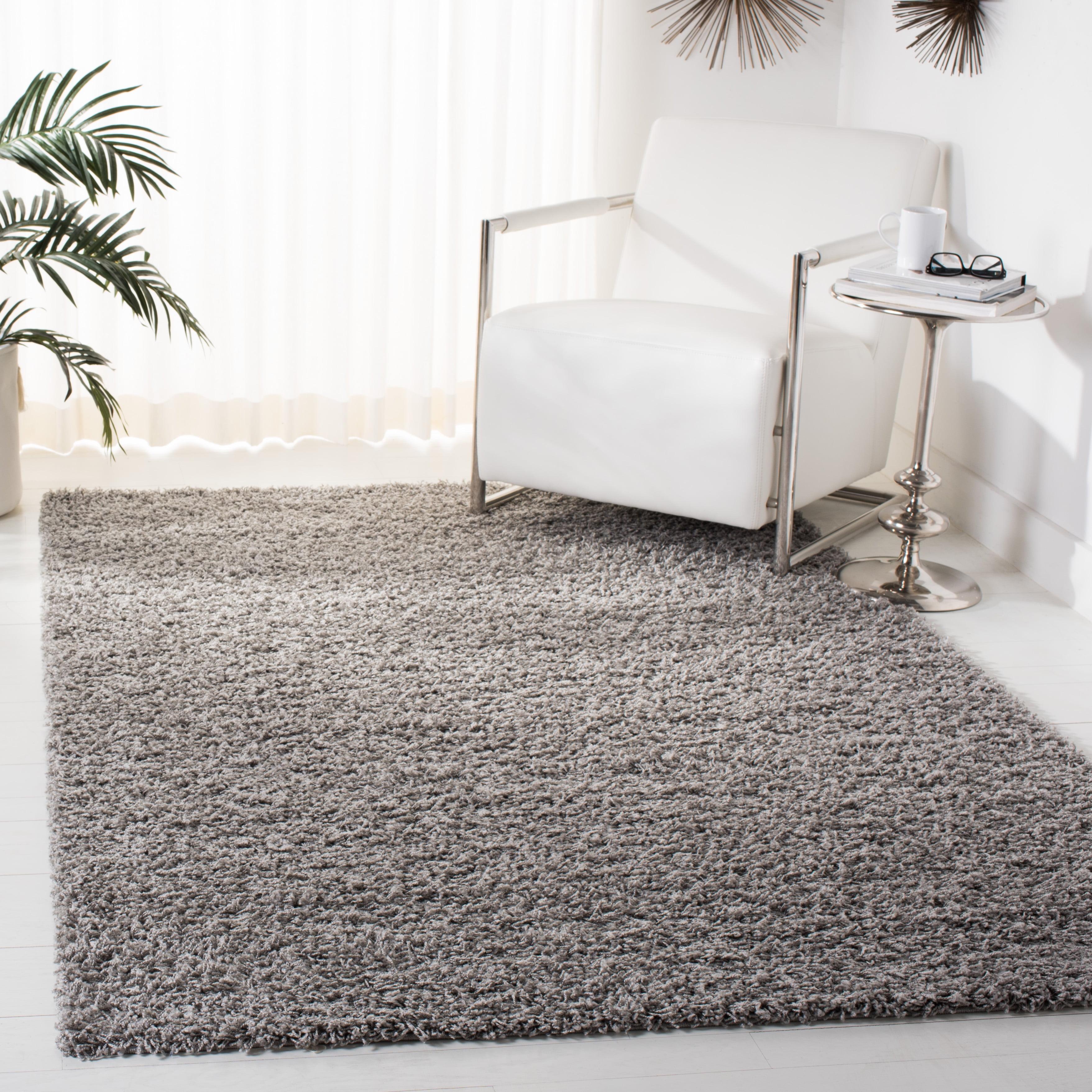 Luxurious Athens Light Grey Square Shag Rug, 6' x 9', Easy Care