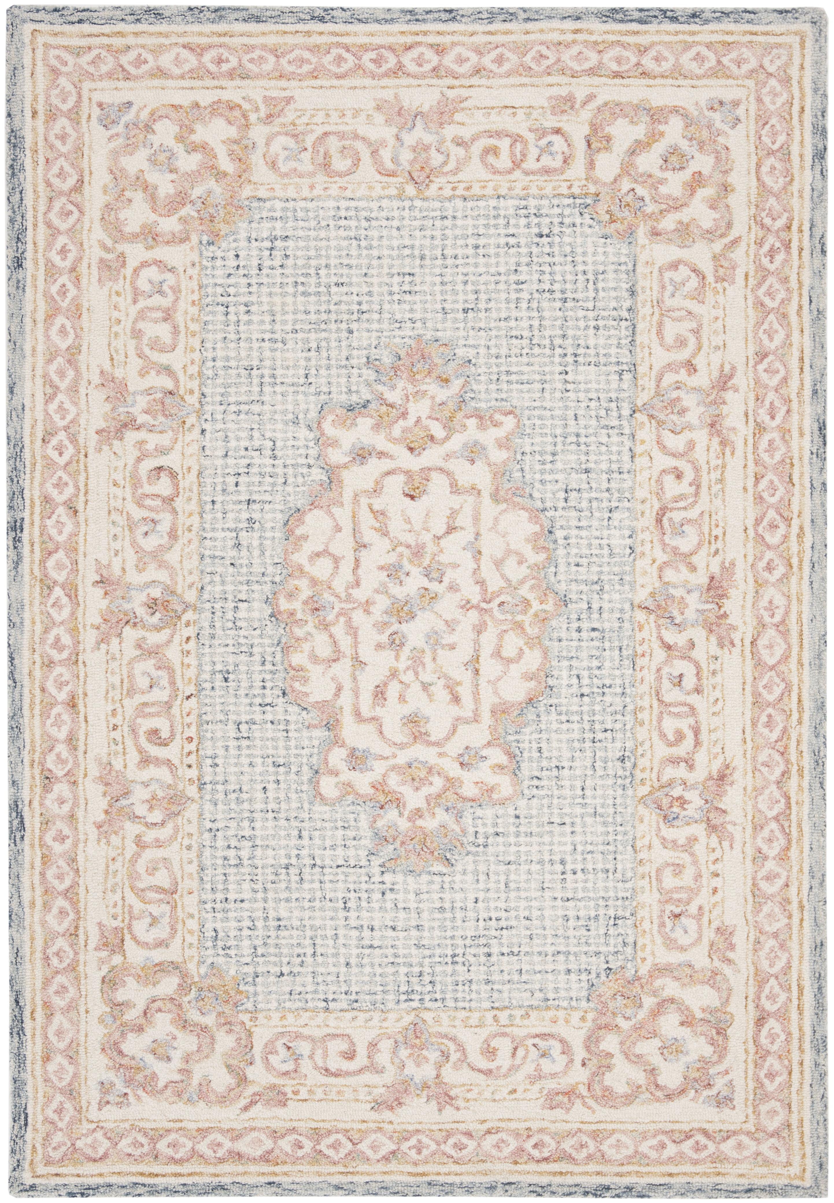 Renaissance-Inspired Blue Medallion Hand-Tufted Wool Area Rug, 5' x 8'