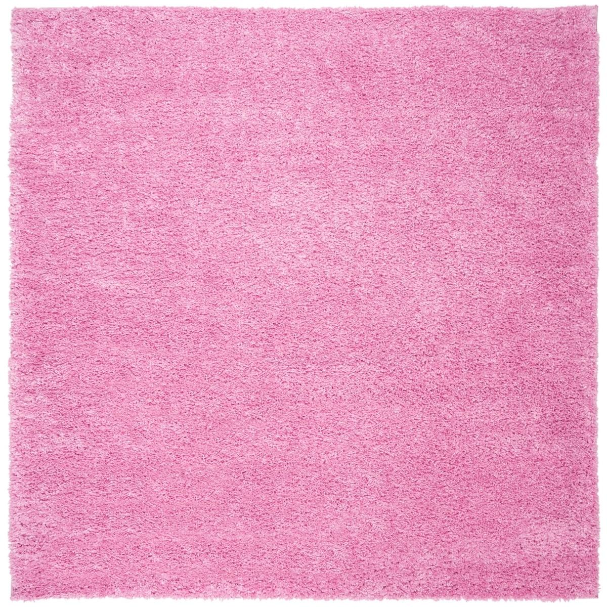 Plush Pink 5' Square Synthetic Shag Area Rug, Easy-Care & Stain-Resistant