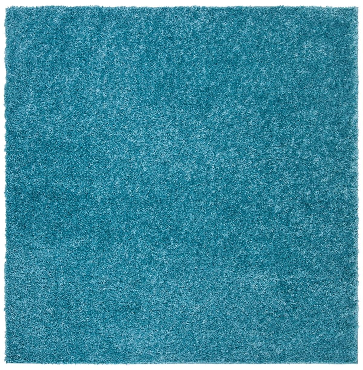 Turquoise Square Shag Area Rug with Plush Synthetic Fibers