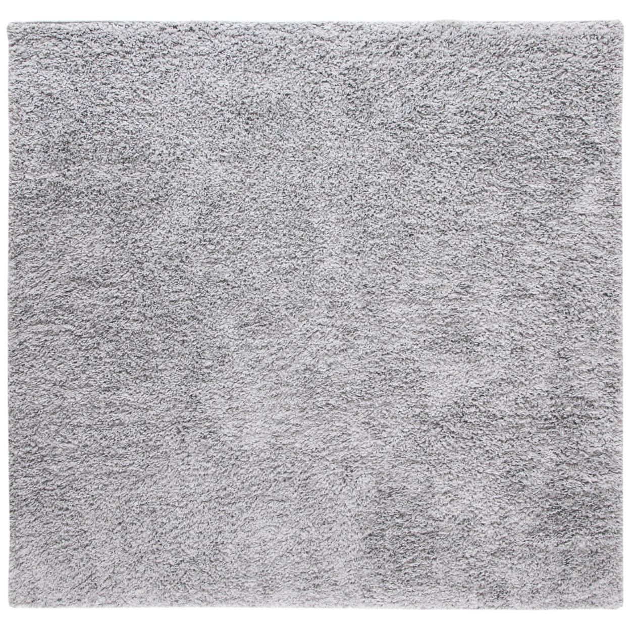 Plush Gray Square Shag Area Rug - Synthetic, Stain-Resistant, 4'