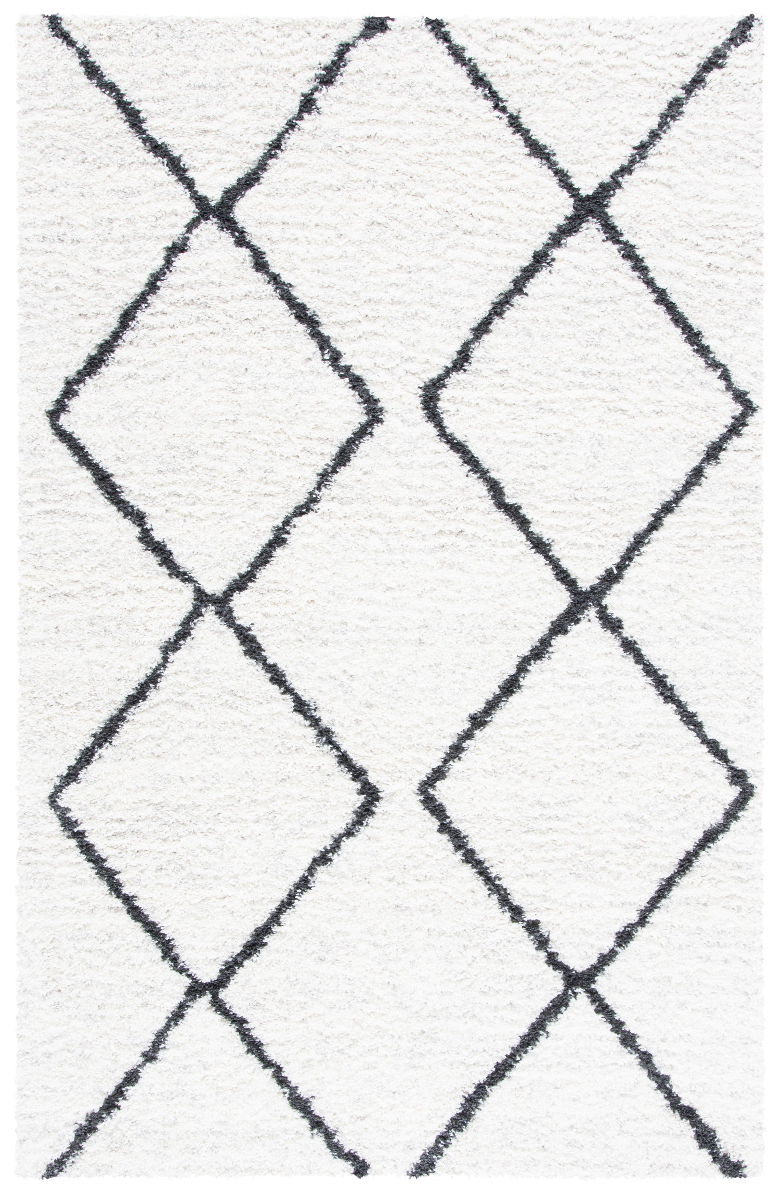 Black and Ivory 5'5" x 7'7" Synthetic Shag Rug