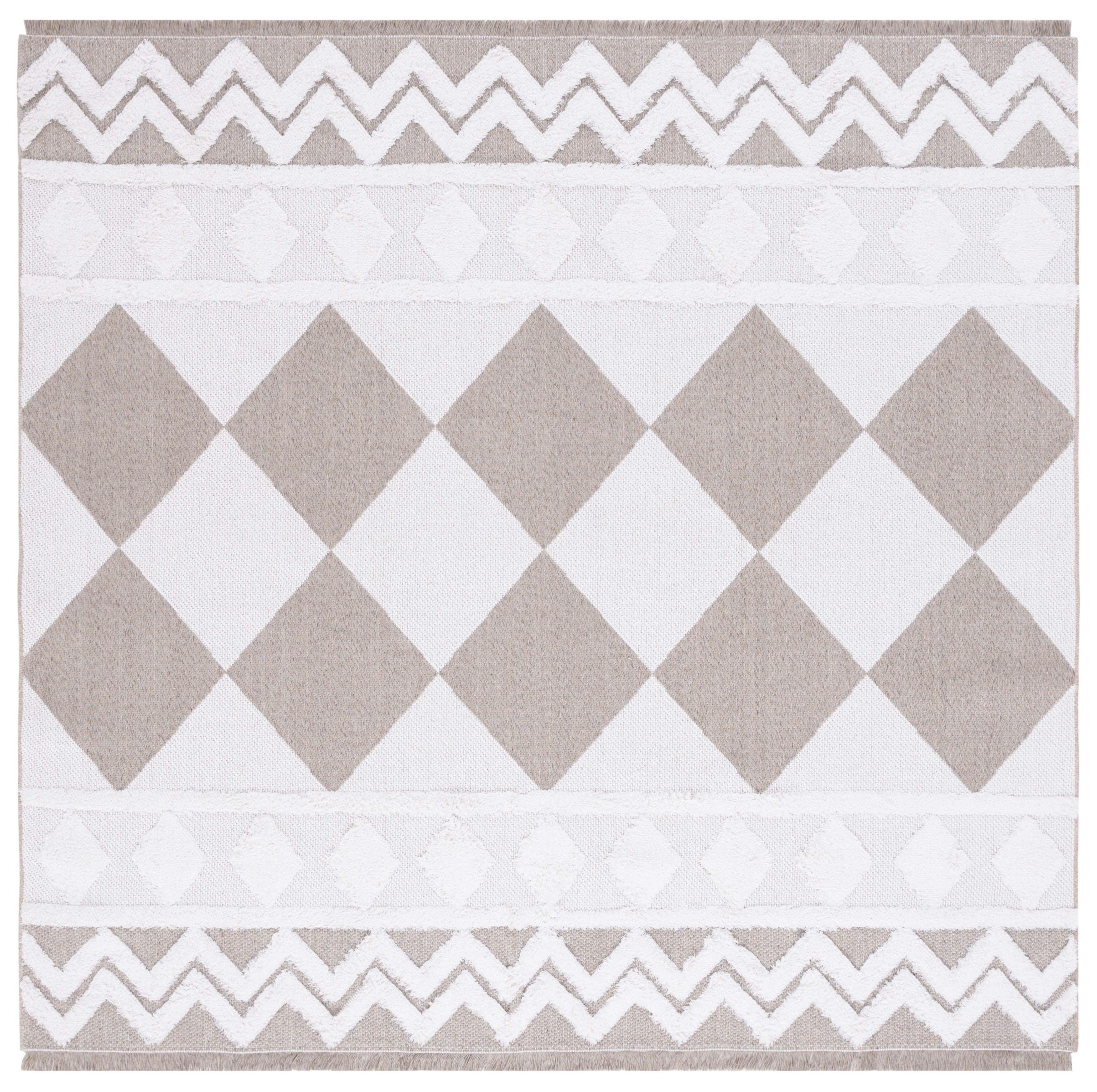 Augustine Ivory/Beige Geometric Synthetic Square Rug, 6'4" x 6'4"