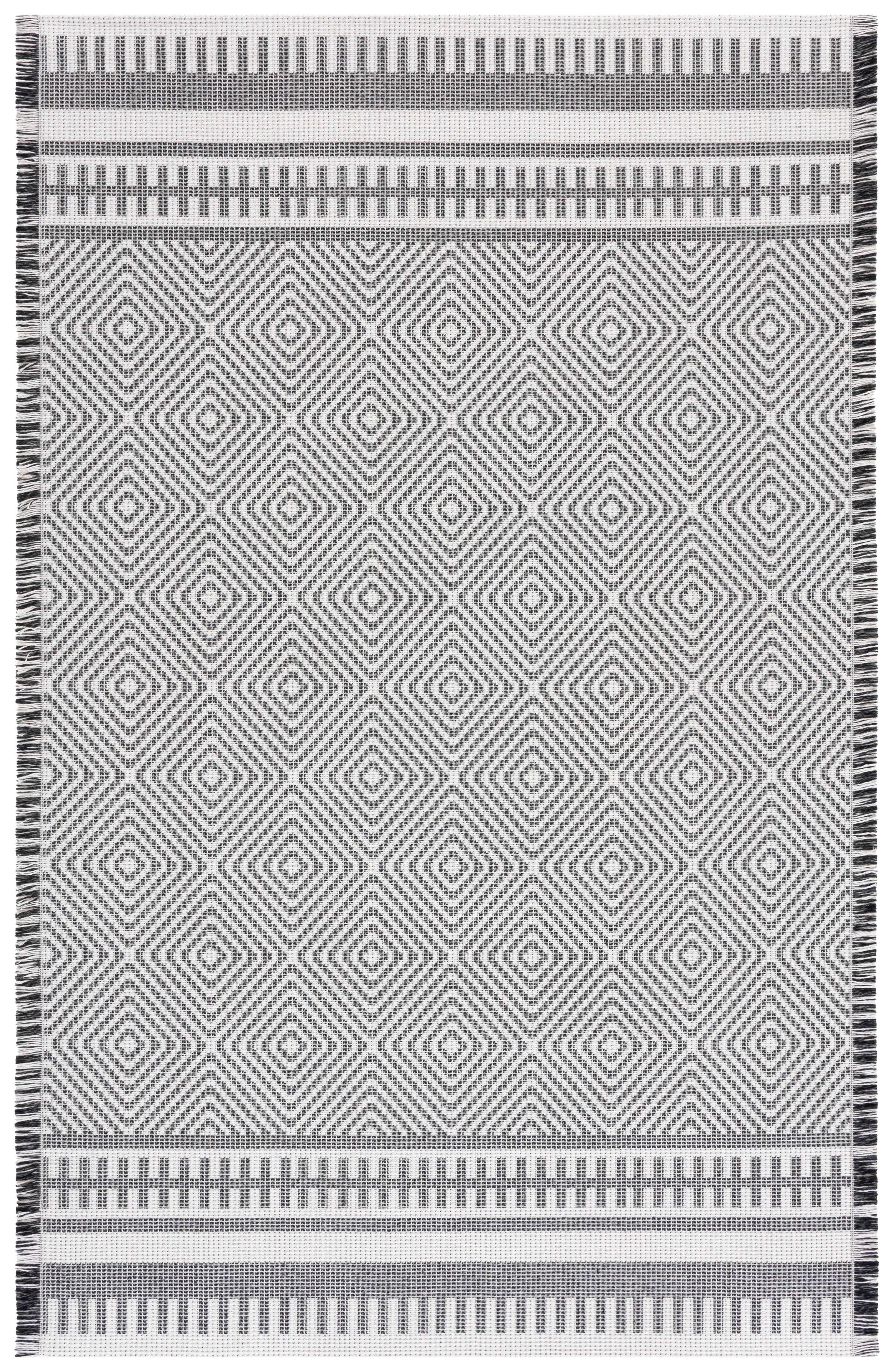 Augustine Geometric Black and Ivory 5' x 7' Synthetic Area Rug